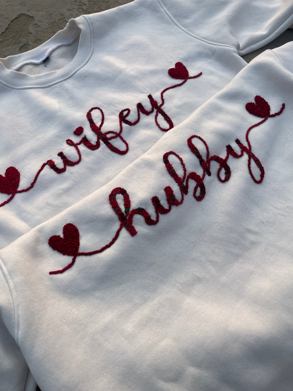 Wedding gift for a couple - matching hand-embroidered Wifey and Hubby sweatshirts