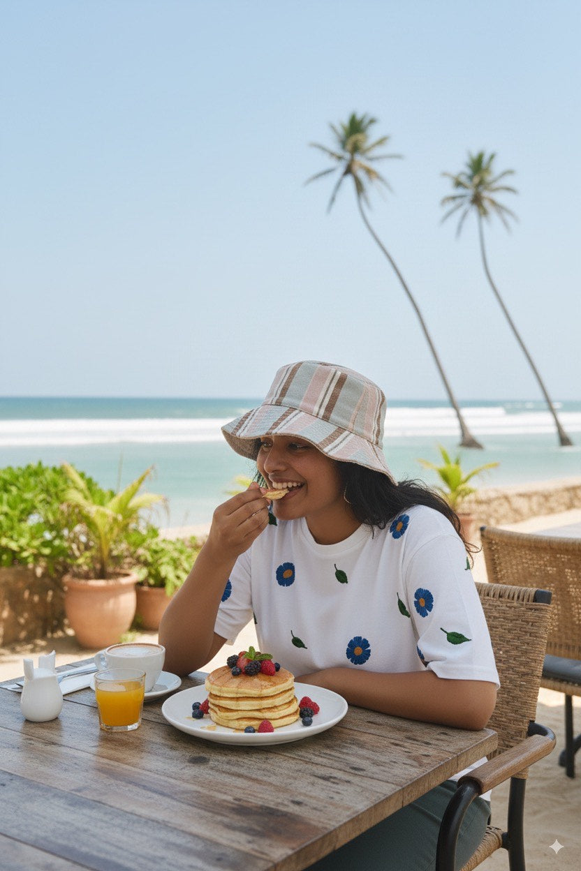 Azure Bloom Hand-Embroidered Oversized Tee (Unisex)