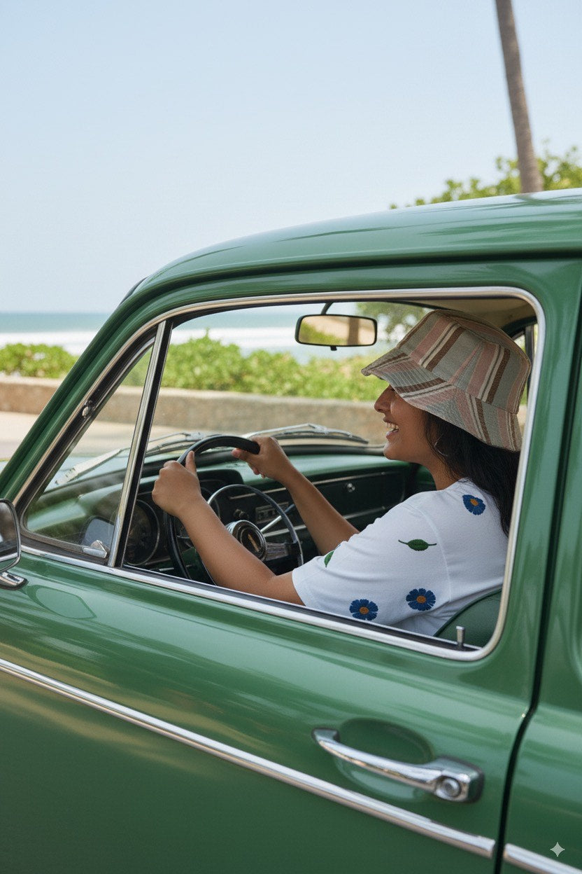 Azure Bloom Hand-Embroidered Oversized Tee (Unisex)