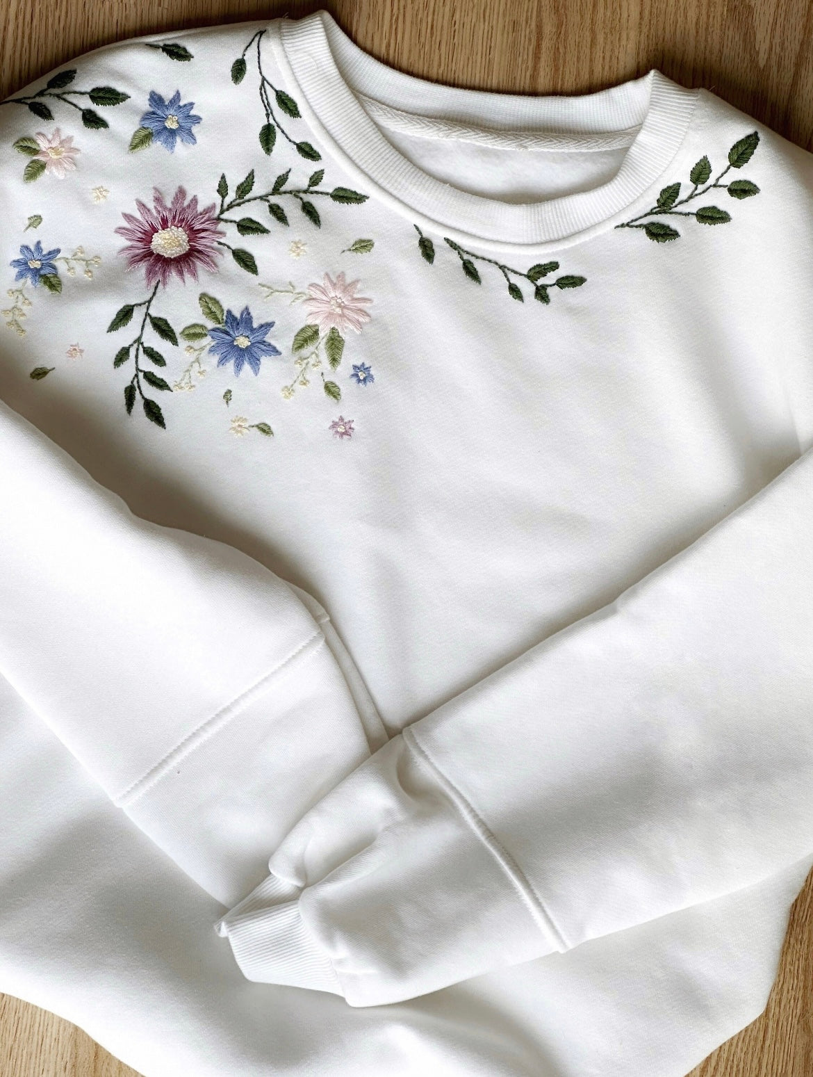 Floral hand embroidered loose Fit Sweatshirt (Unisex) - Vee Threads