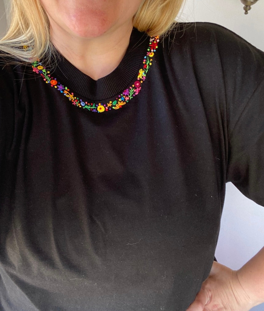 Neck Floral Blossom Hand-Embroidered Tee (unisex) - Vee Threads