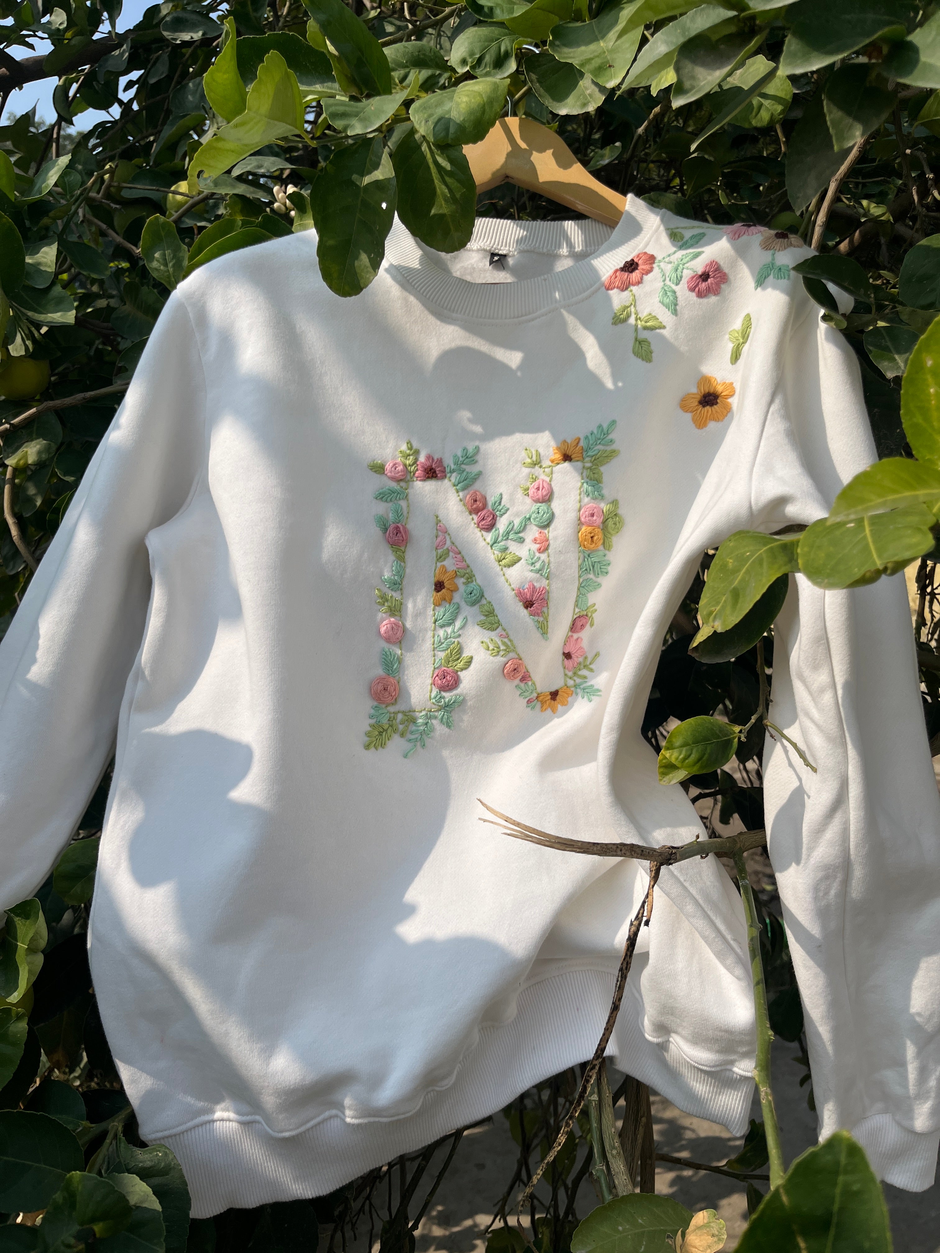 Name Initials and floral Loose fit Sweatshirt (Unisex) - Vee Threads