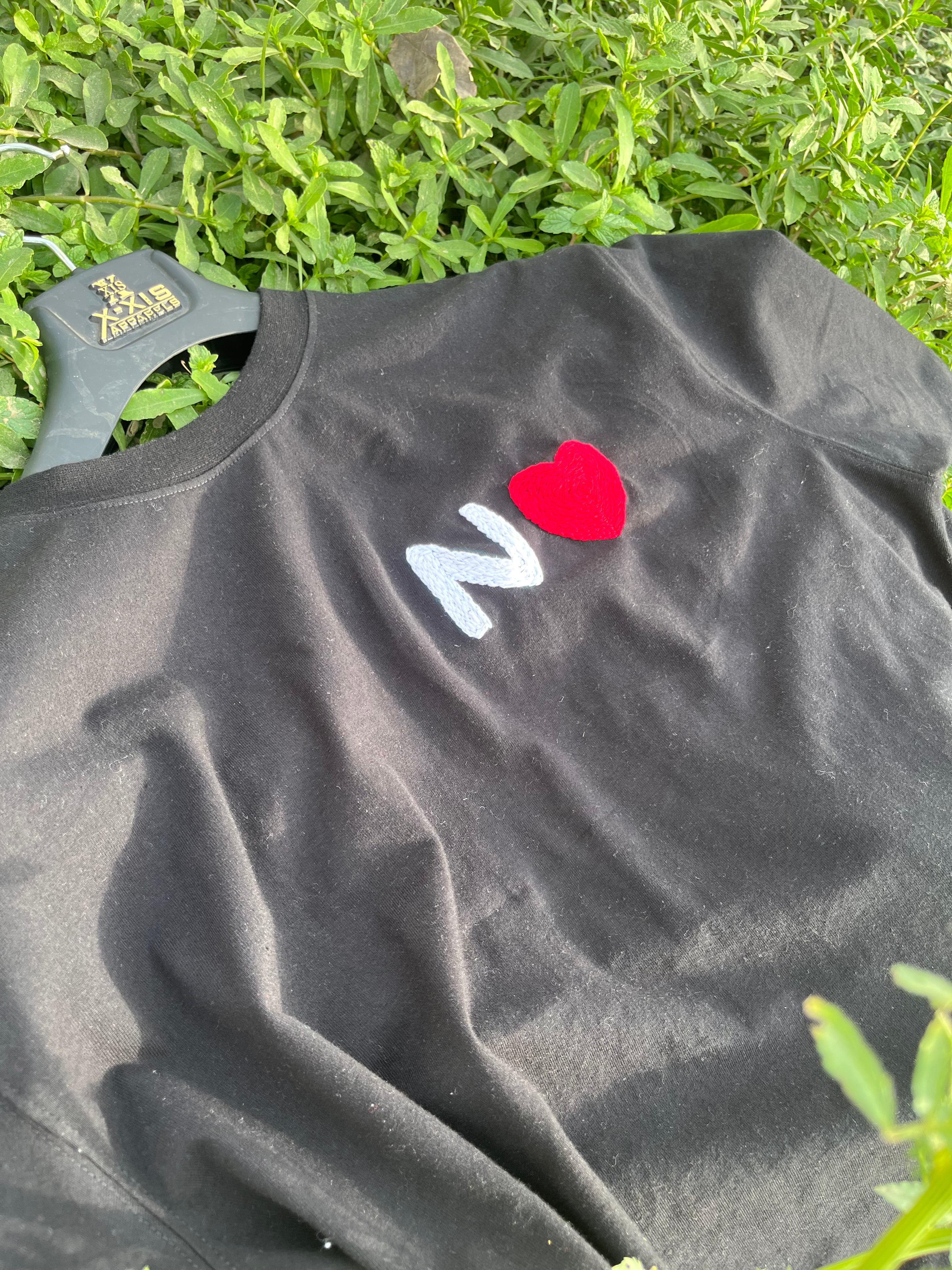 Name Initials With Heart Customised Hand Embroidery Oversized T-Shirt (UNISEX) - Vee Threads