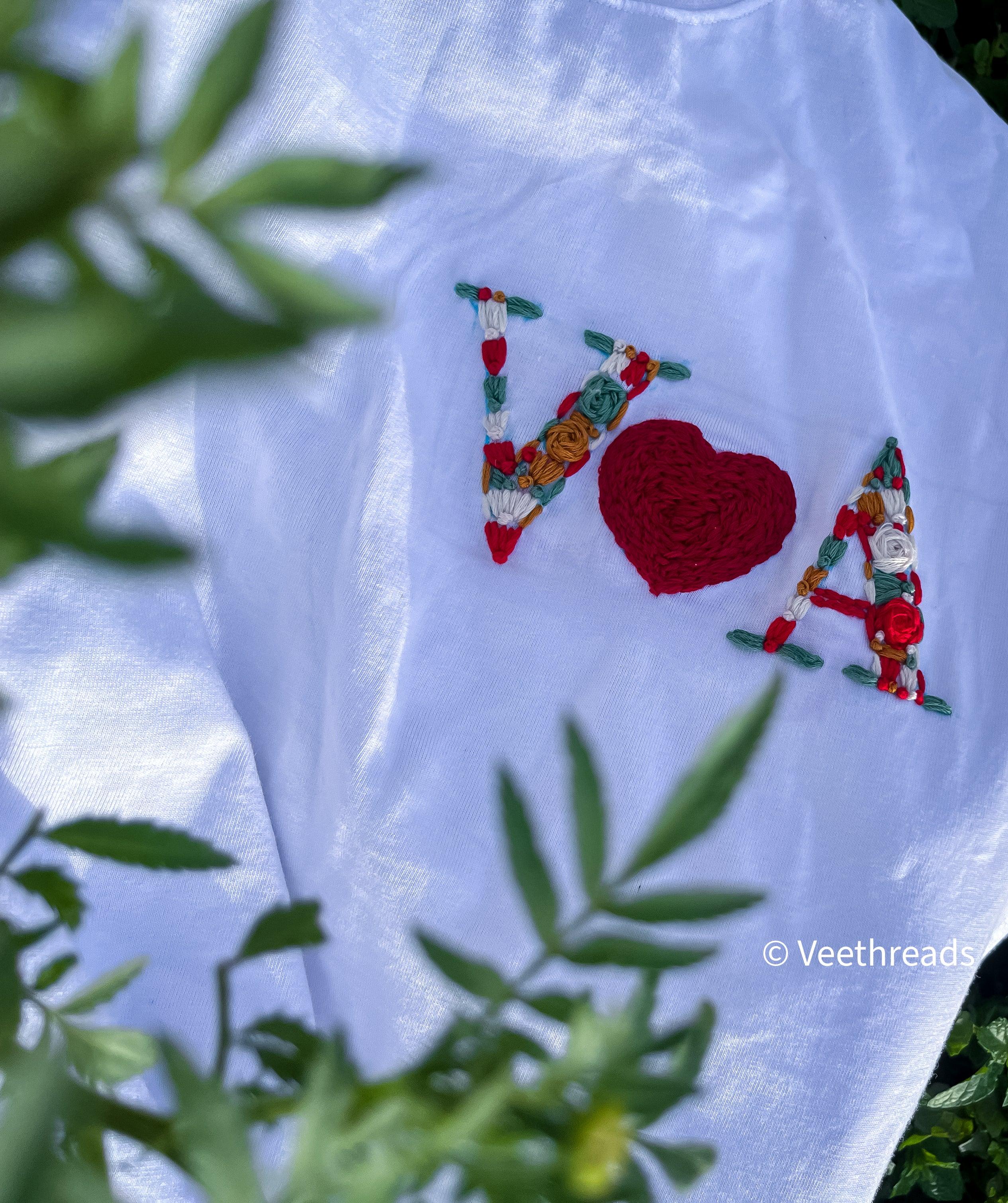 Name Initials With Heart Customised Hand Embroidery Oversized T-Shirt (UNISEX) - Vee Threads