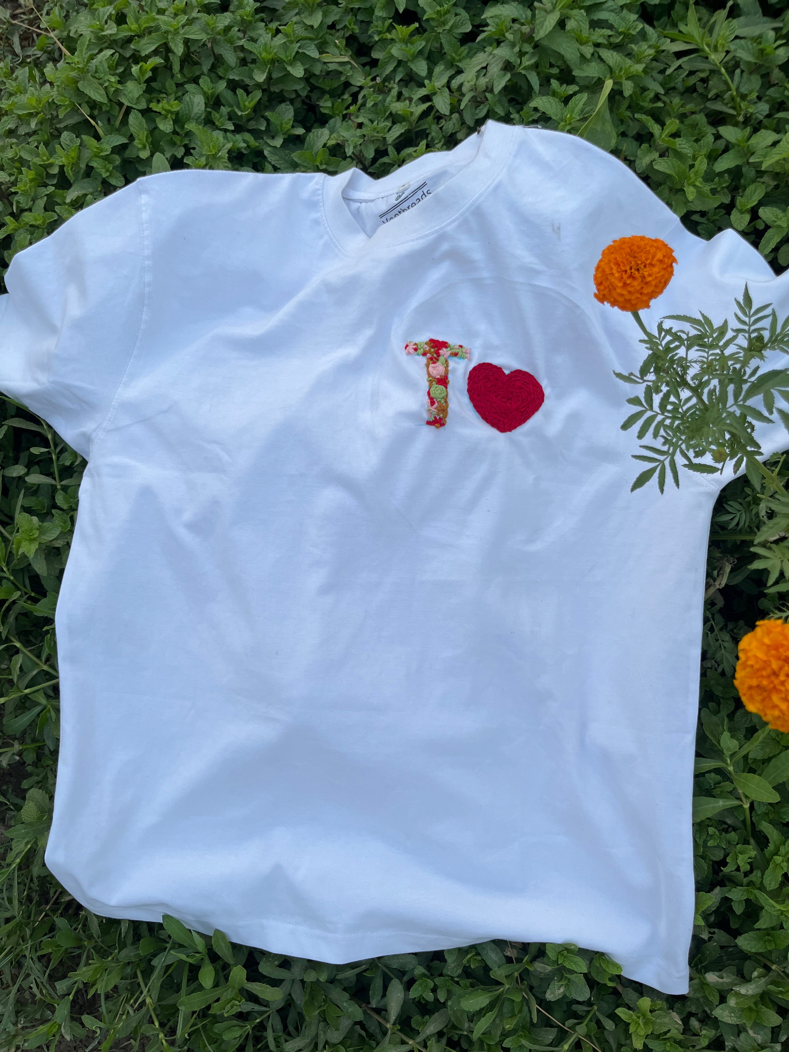 Name Initials With Heart Customised Hand Embroidery Oversized T-Shirt (UNISEX) - Vee Threads