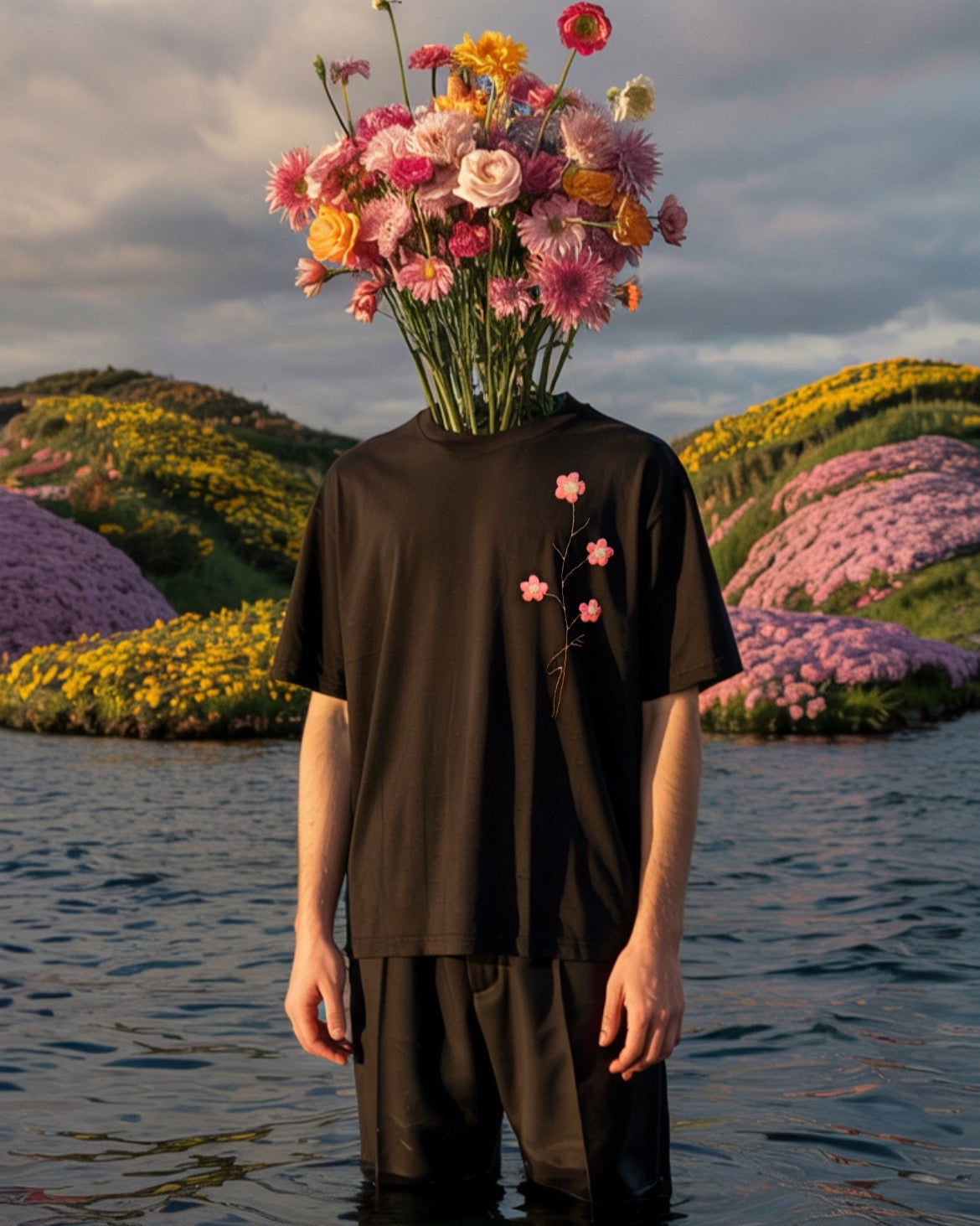 Floral Reverie Hand-Embroidered Oversized T-shirt (Unisex) - Vee Threads