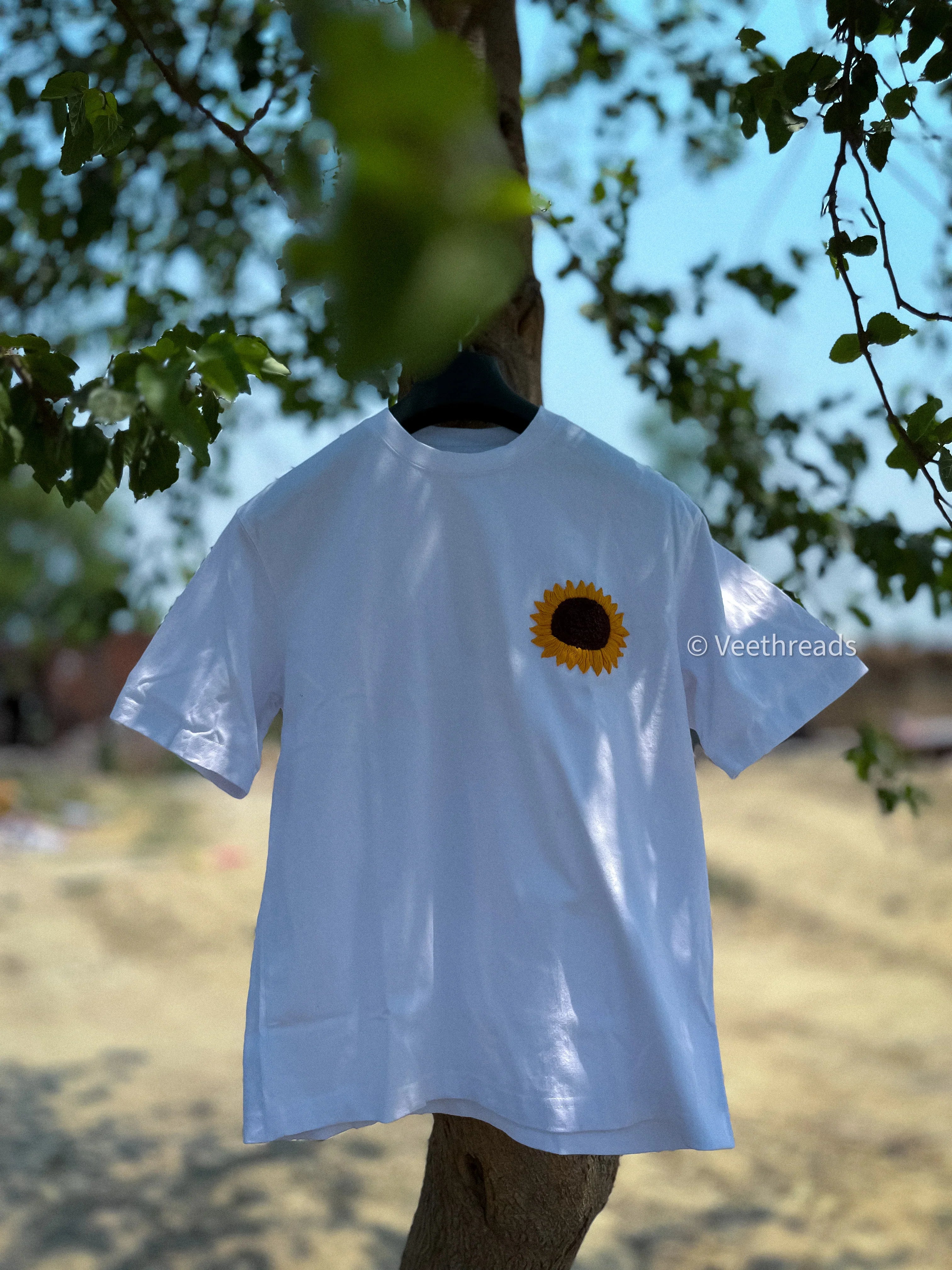 Blossom Sunflower Hand Embroidery Oversized T-Shirt (Unisex) - Vee Threads