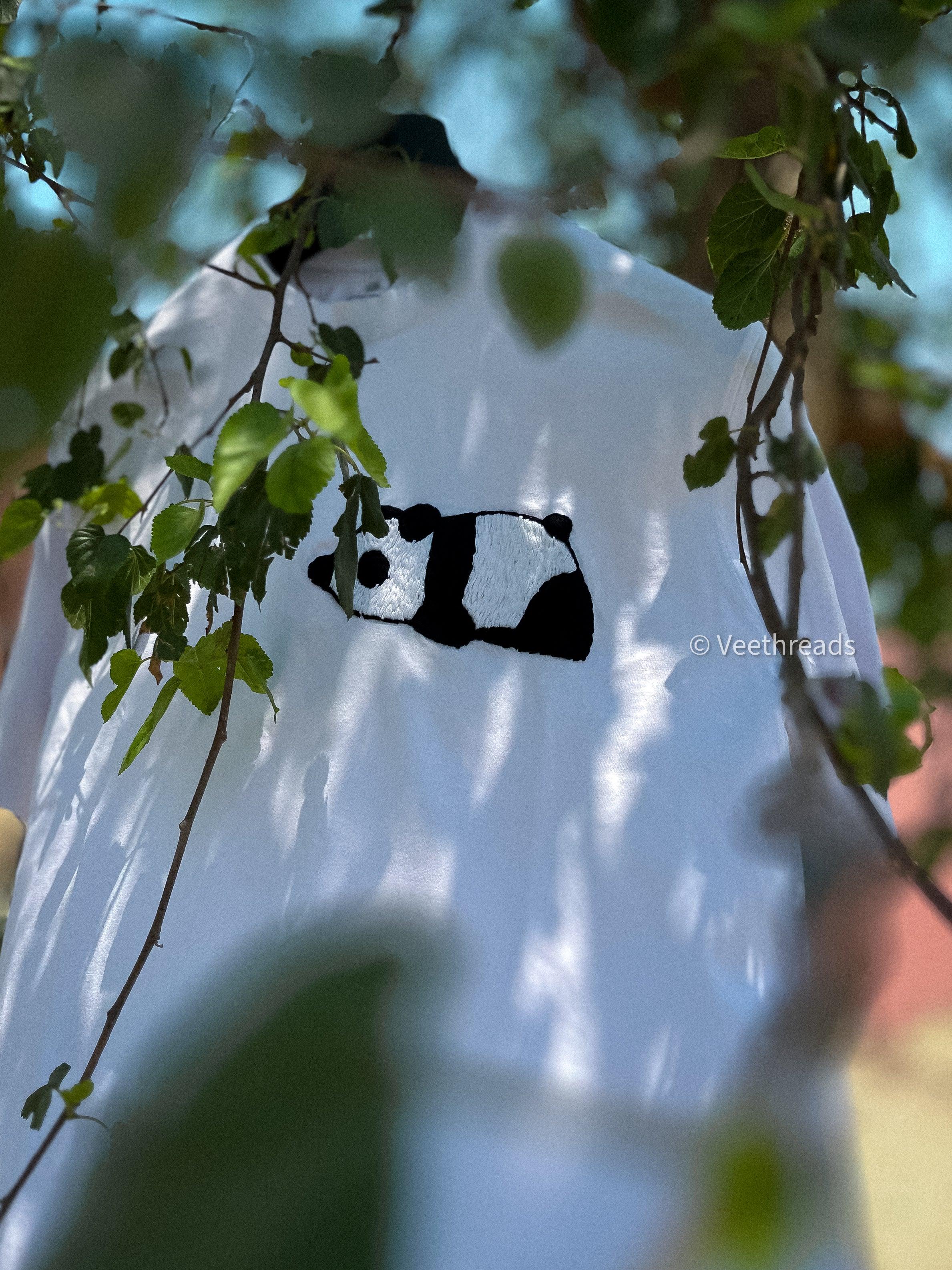 Panda Hand Embroidery T-shirt - Vee Threads
