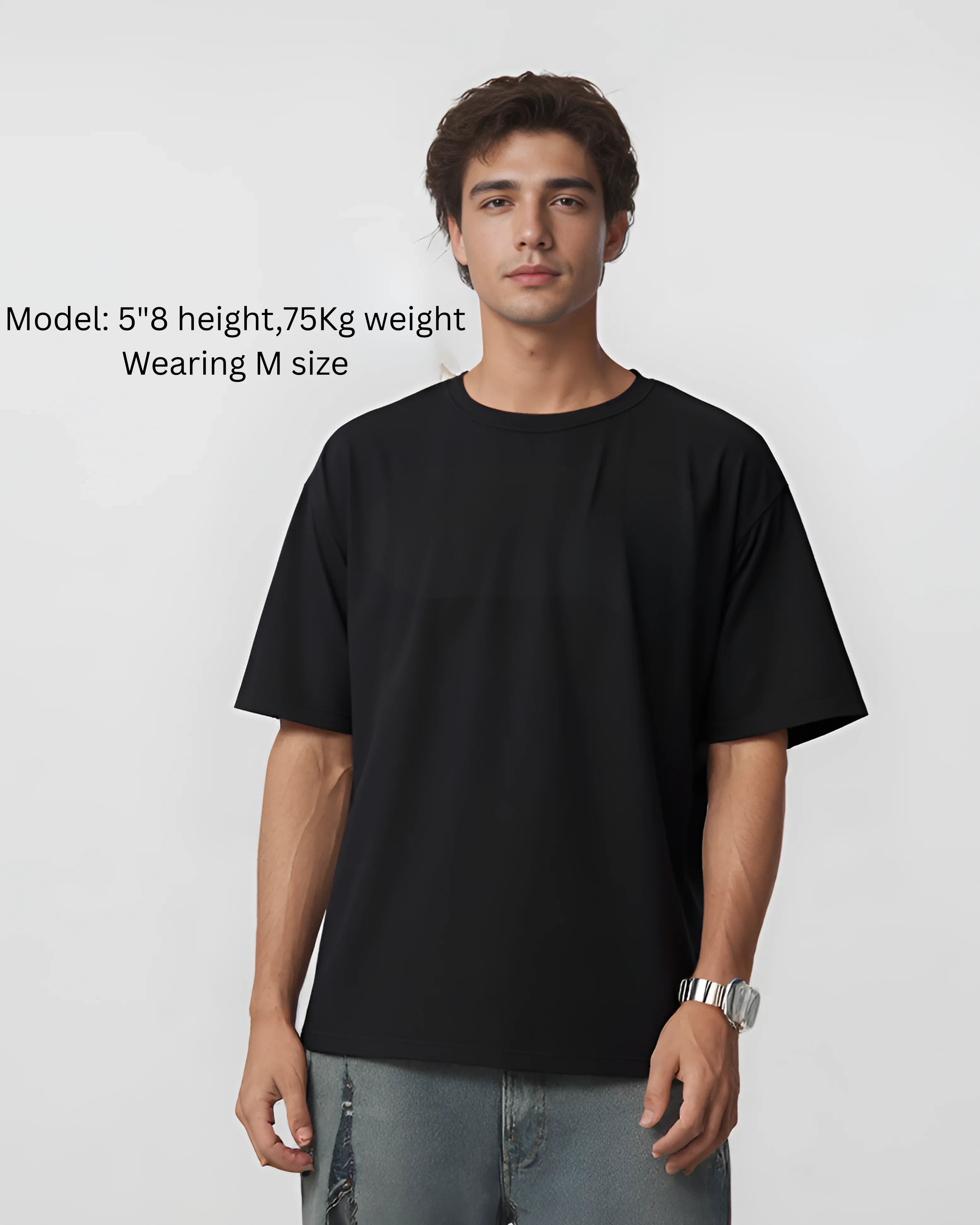 Man wearing a black t-shirt on a white background