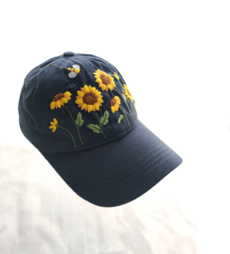 unisex embroidered baseball cap with sunflower flower design