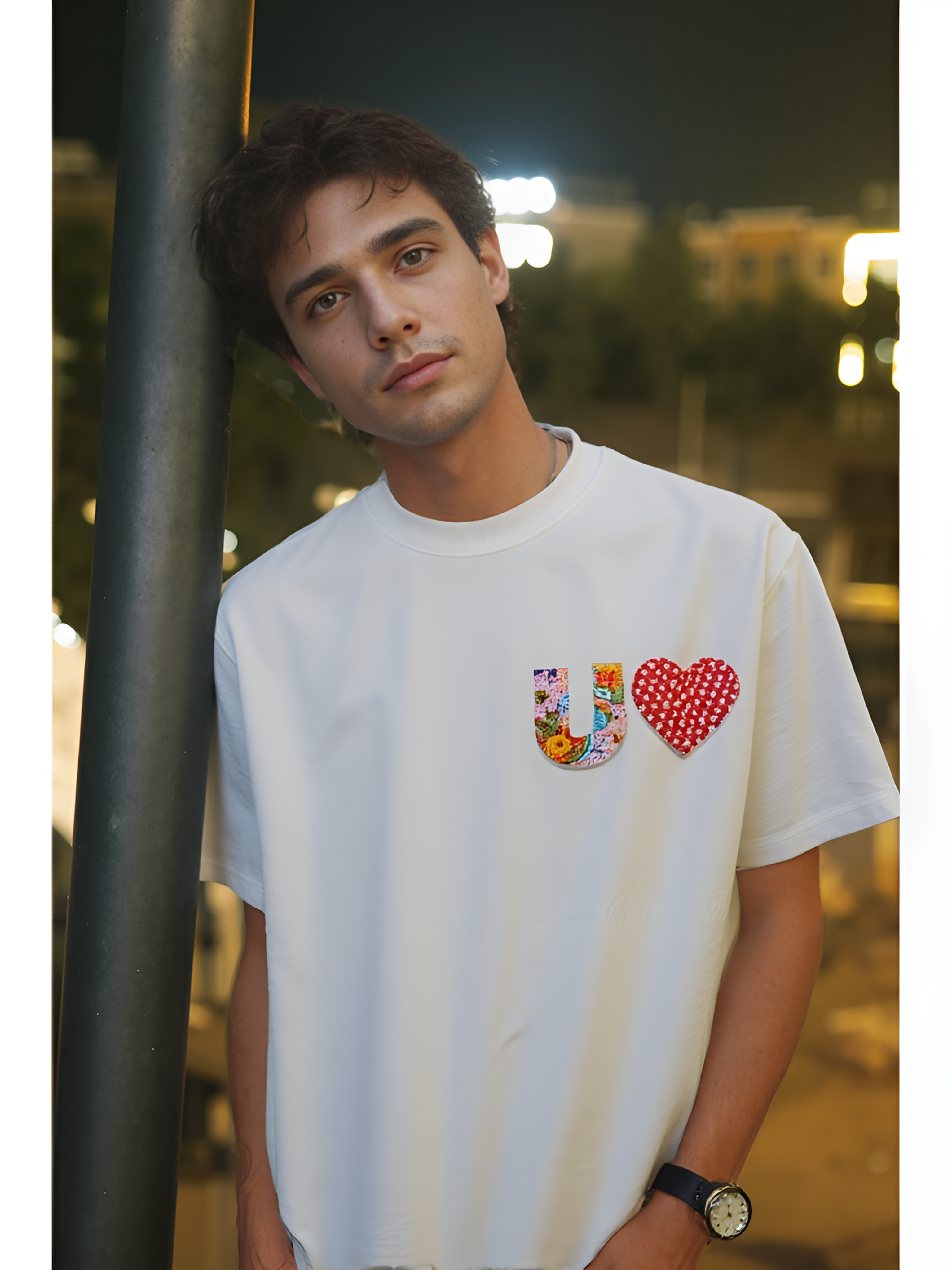 Custom Name Initials & heart Hand Embroidery Oversized T-shirt (Unisex) - Vee Threads
