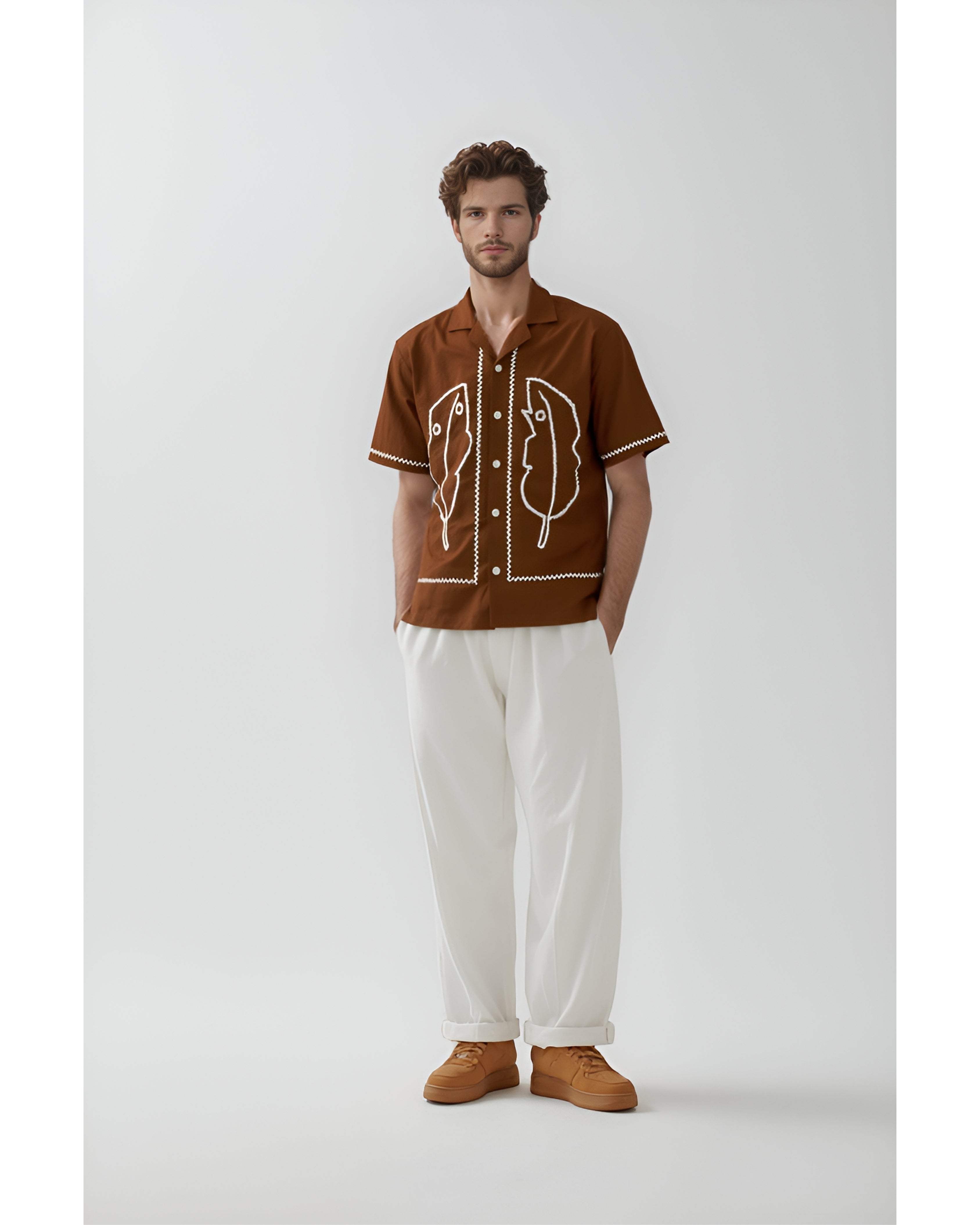 kela leaf hand embroidered Shirt - Vee Threads