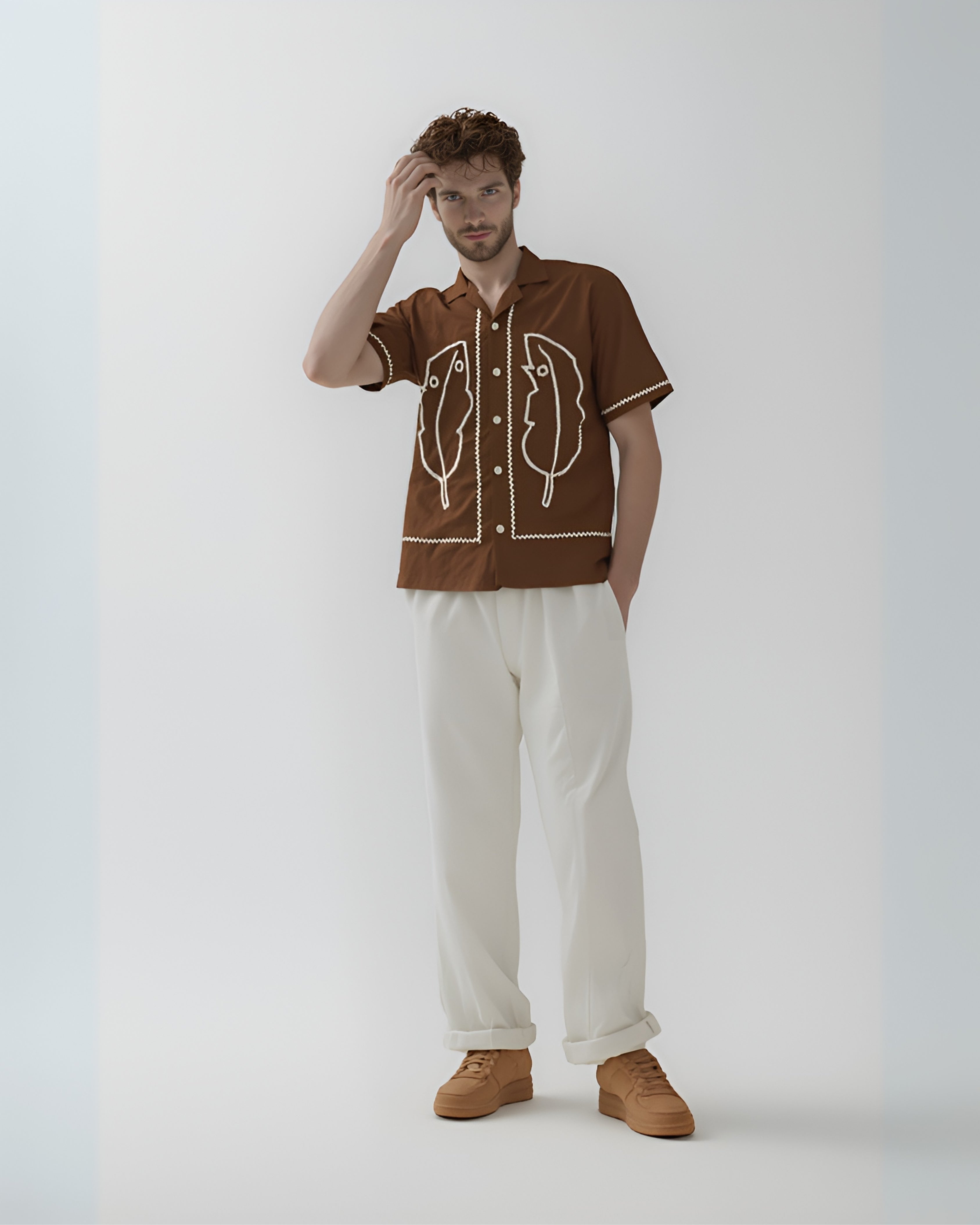 kela leaf hand embroidered Shirt - Vee Threads