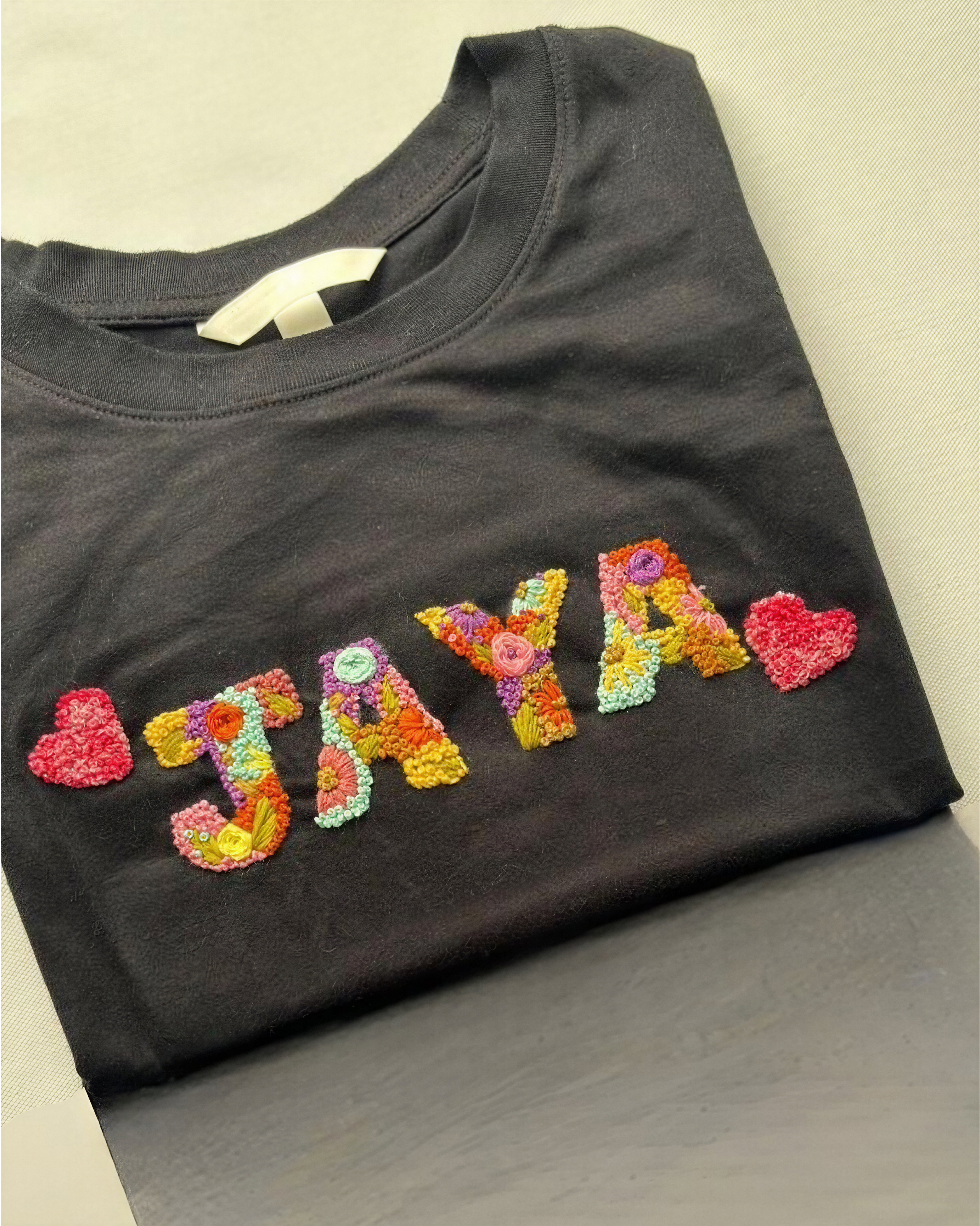 Custom Name & Little hearts Embroidered Oversized T-shirt