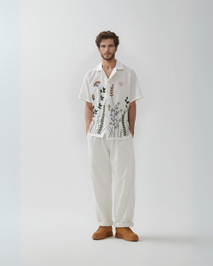 Hand Embroidered Cotton Shirt for Men Floral Design | Premium Summer Wear - Vee Threads