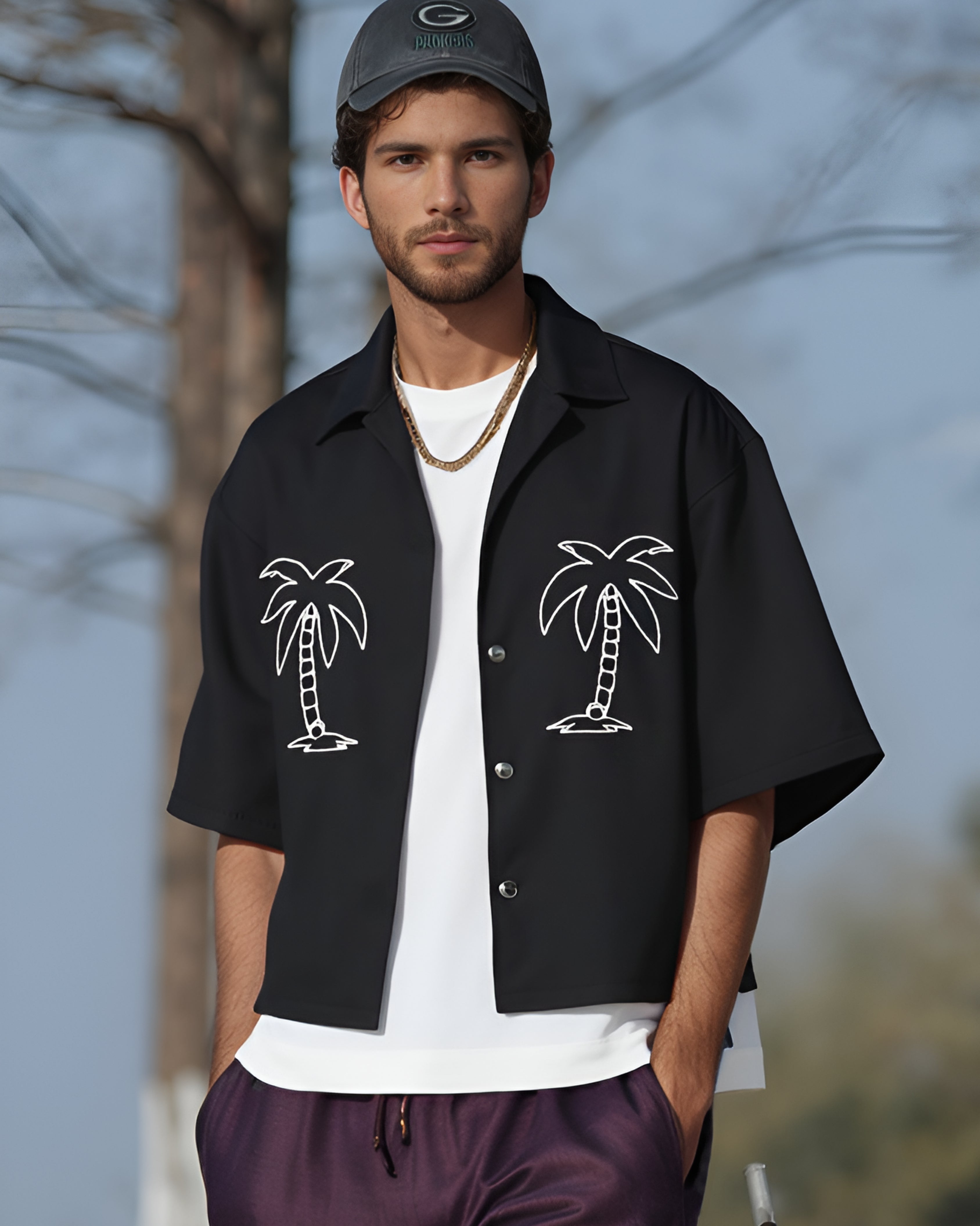 Resort Tree Hand Embroidered Shirt - Vee Threads