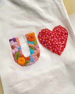 Custom Name Initials & heart Hand Embroidery Oversized T-shirt (Unisex) - Vee Threads