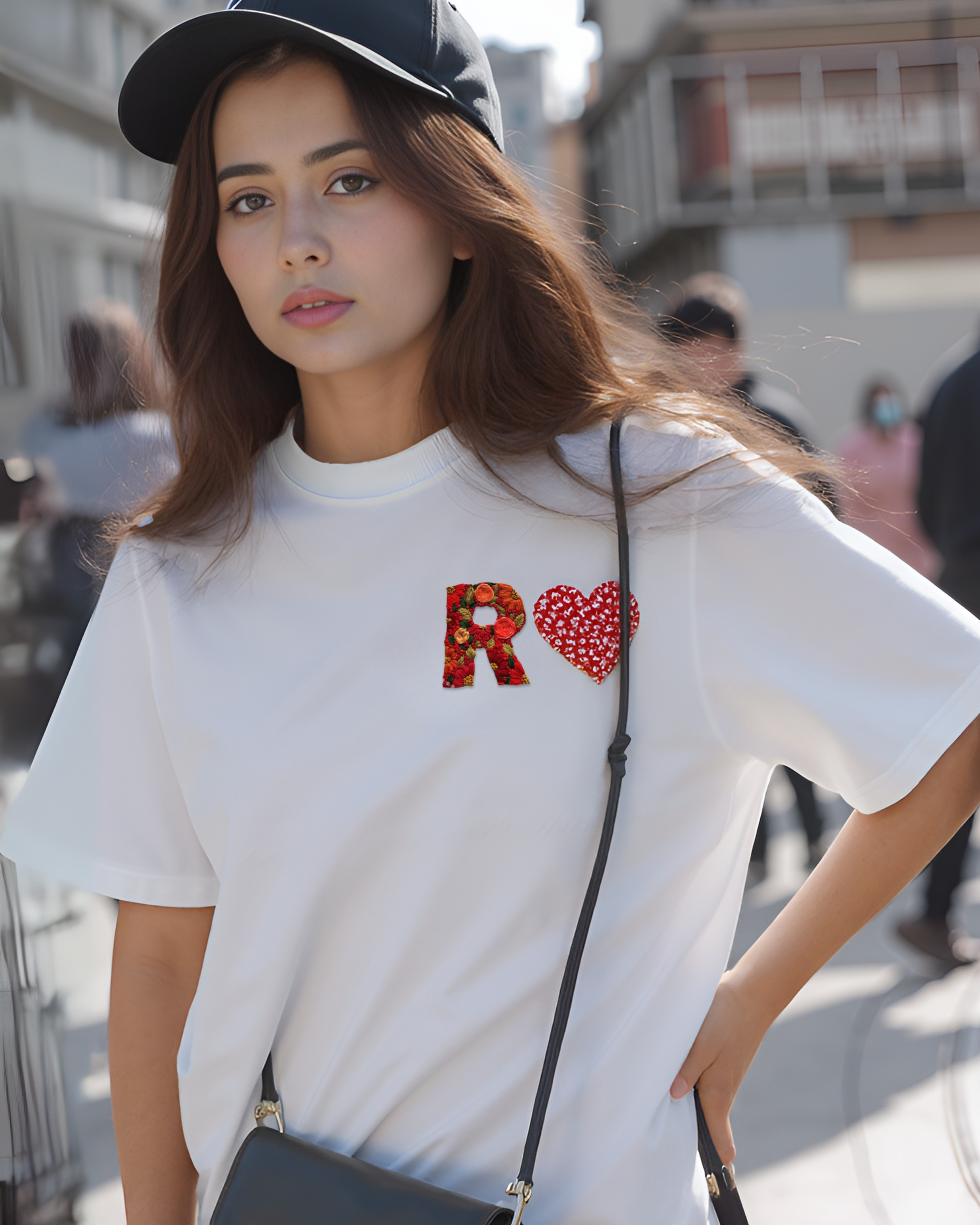 Custom Name Initials & heart Hand Embroidery Oversized T-shirt (Unisex) - Vee Threads