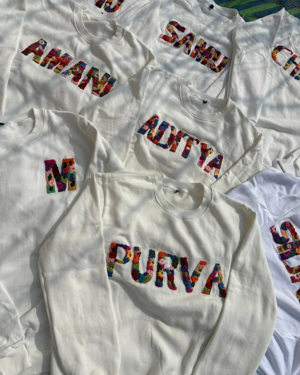 Collecton of Custom Name Hand Embroidery Loose fit sweatshirt (Unisex) - Vee Threads