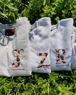 Name Initials and Roman Hand Embroidery Loose fit sweatshirt (Unisex) - Vee Threads