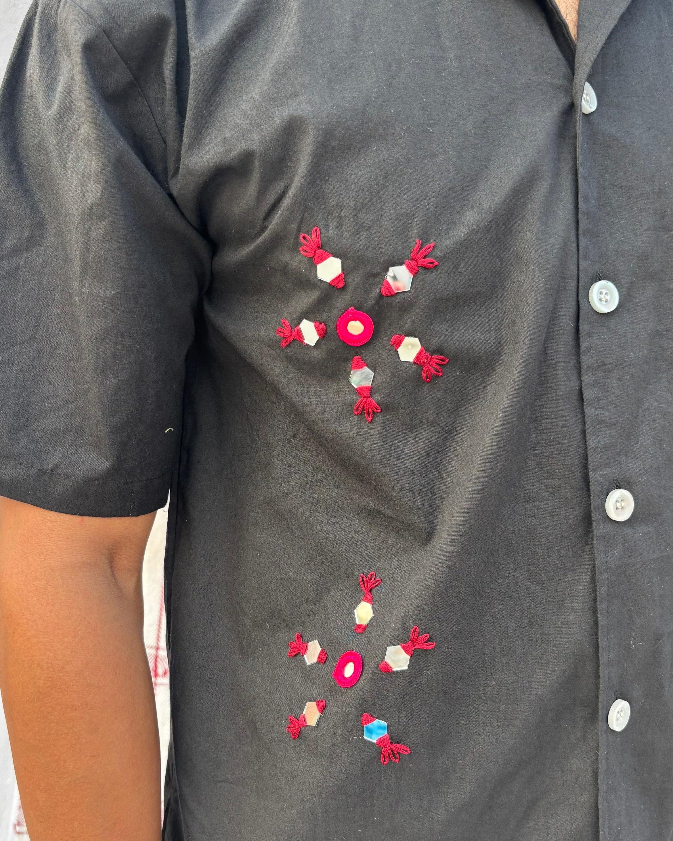 close up of embroidered mirror work Shirt - Vee Threads