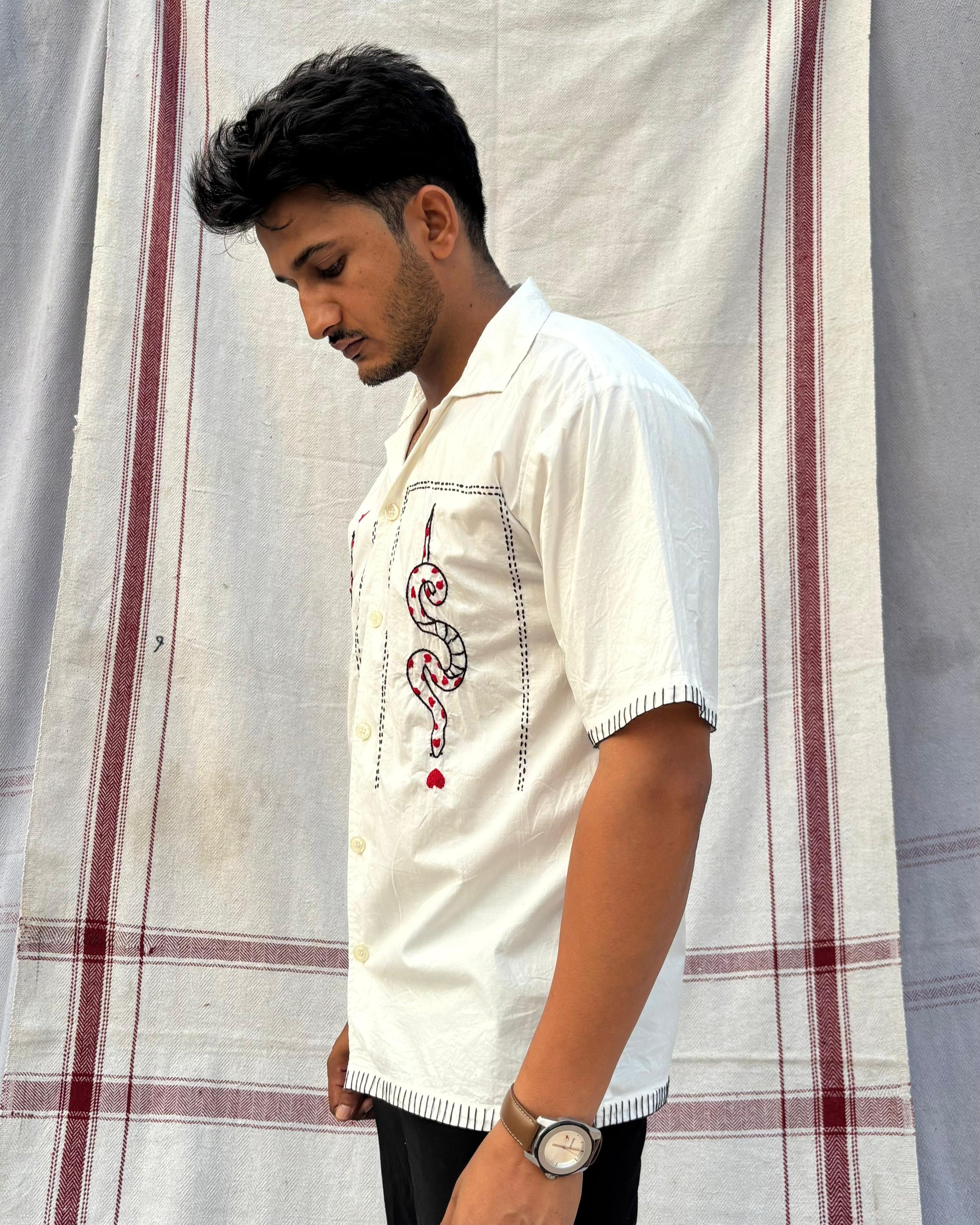 men standing wearing NaagPrem embroidered Shirt - Vee Threads