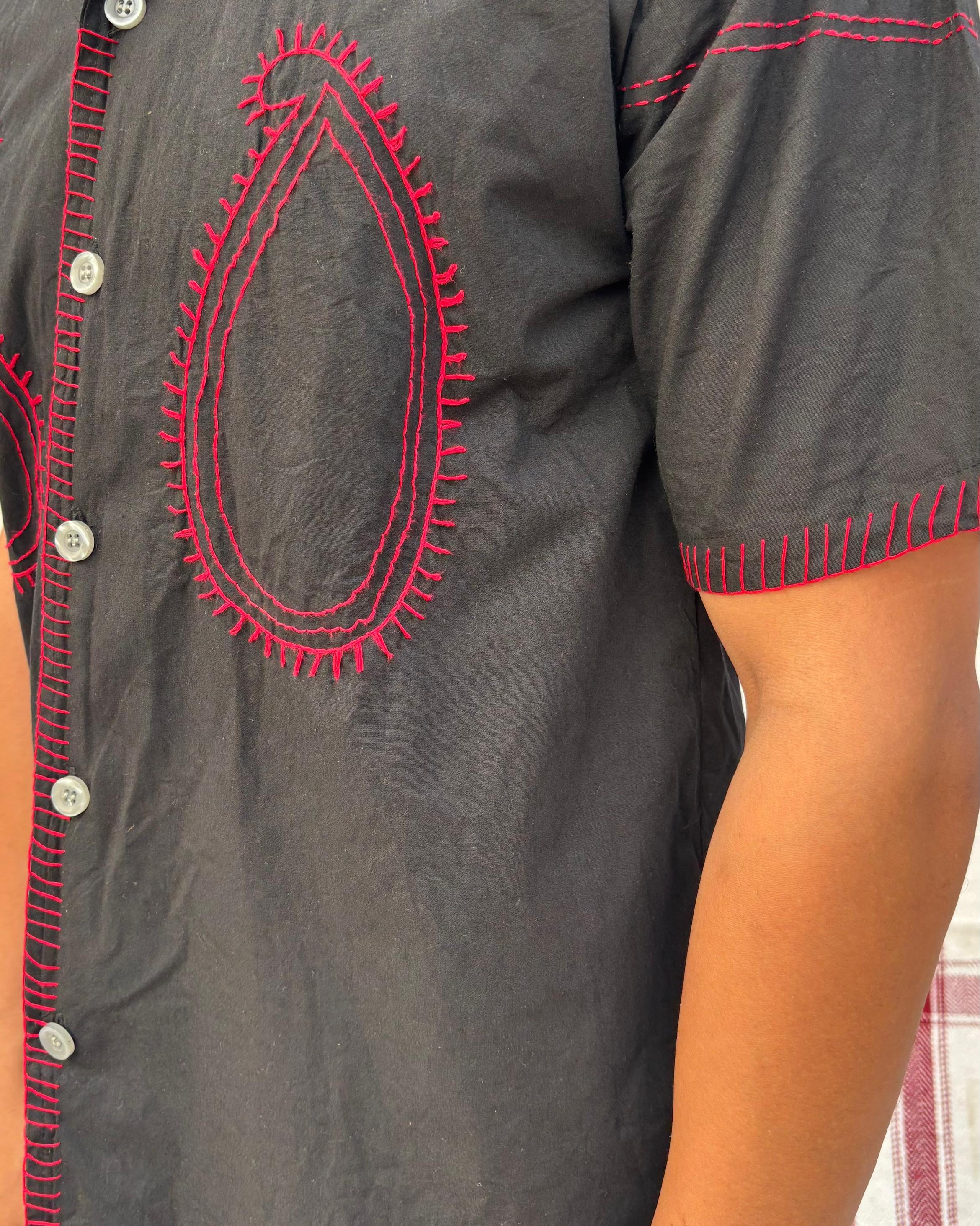 Paisley embroidered black Shirt - Vee Threads