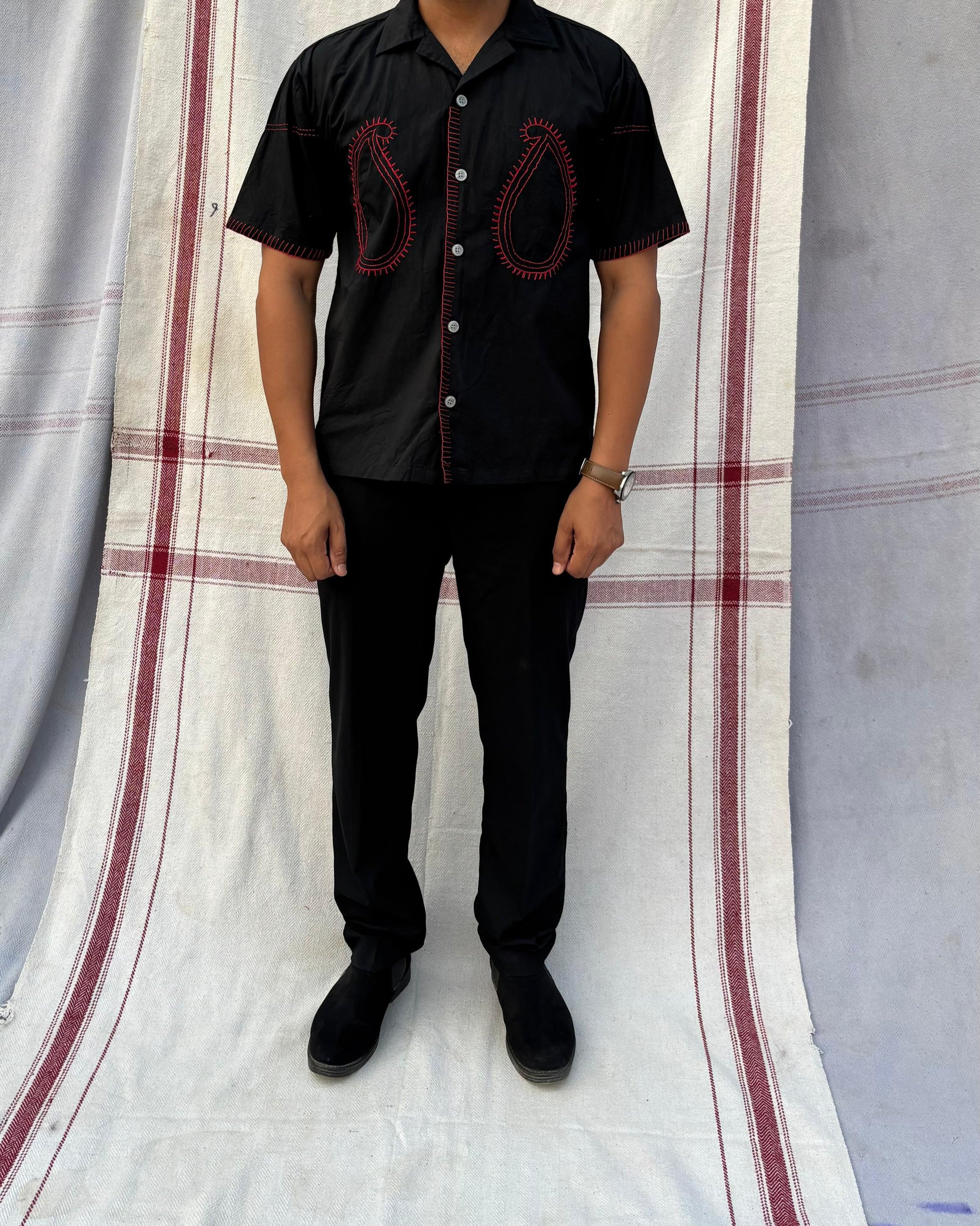 Paisley embroidered black Shirt - Vee Threads