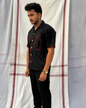 Paisley embroidered black Shirt - Vee Threads