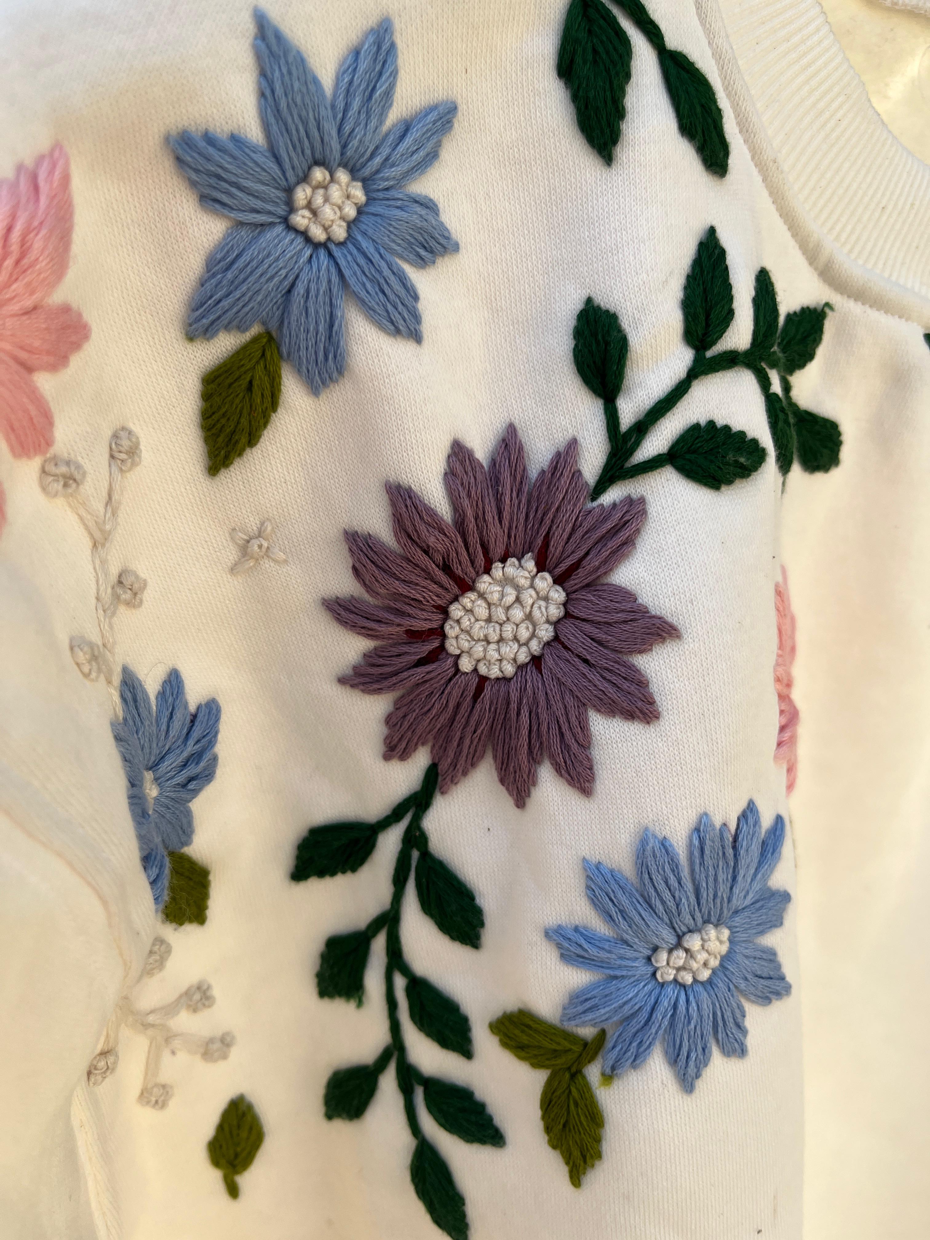 Floral hand embroidered loose Fit Sweatshirt (Unisex) - Vee Threads