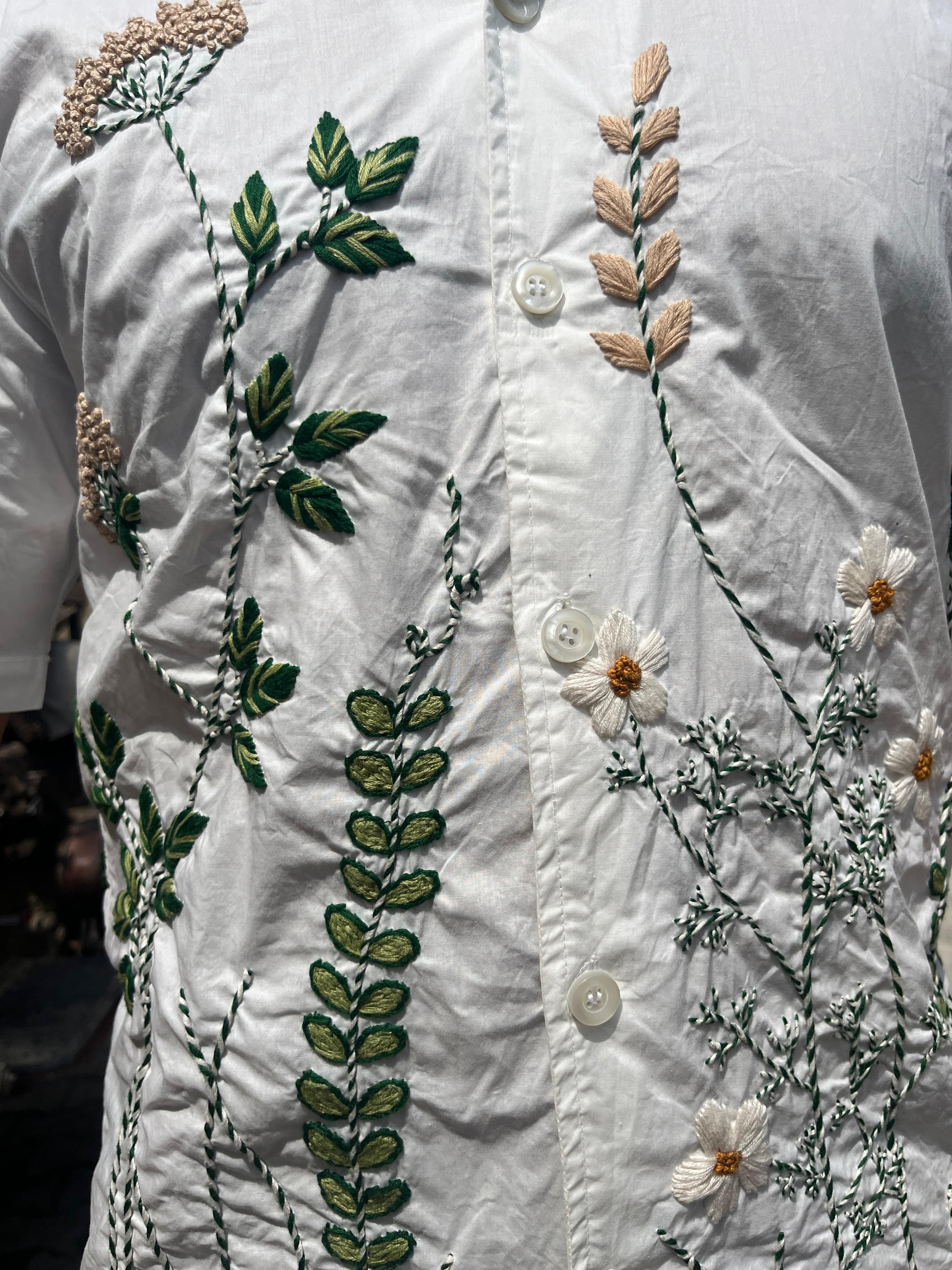 Hand Embroidered Cotton Shirt for Men Floral Design | Premium Summer Wear - Vee Threads
