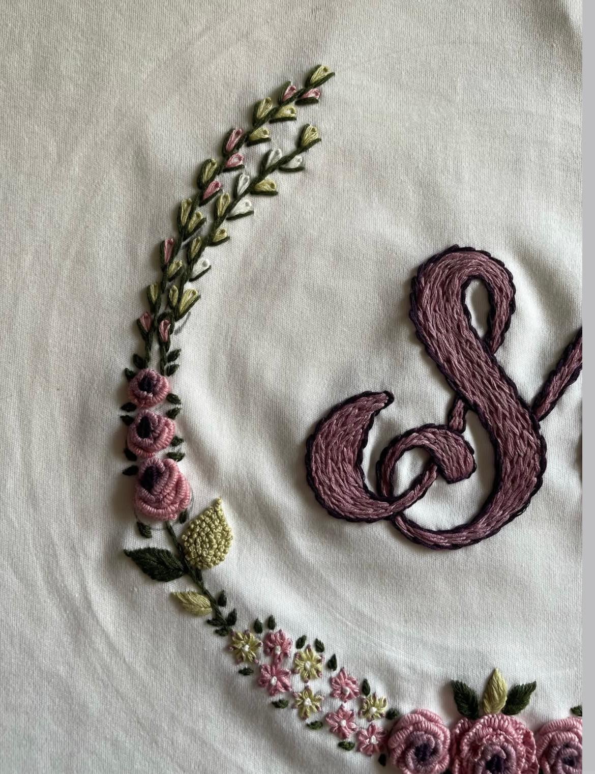 Custom letters floral circle embroidered Tshirts - Vee Threads