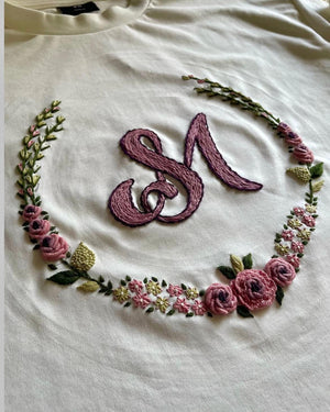 Custom letters floral circle embroidered Tshirts - Vee Threads