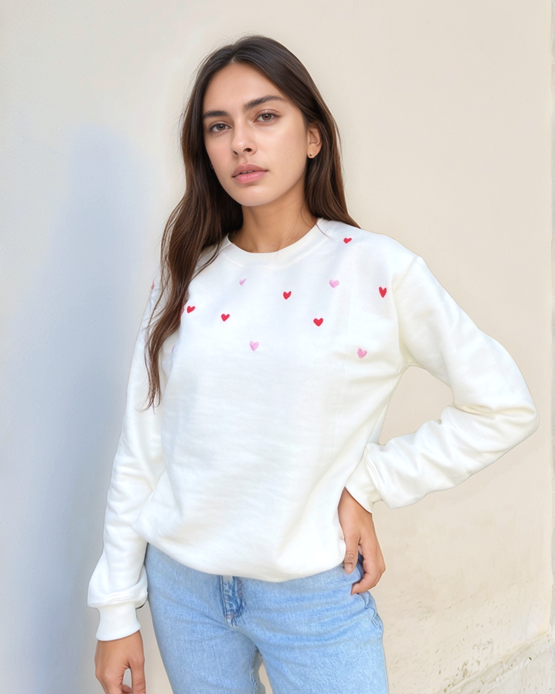 Red Heart Hand Embroidery Loose fit sweatshirt - Vee Threads