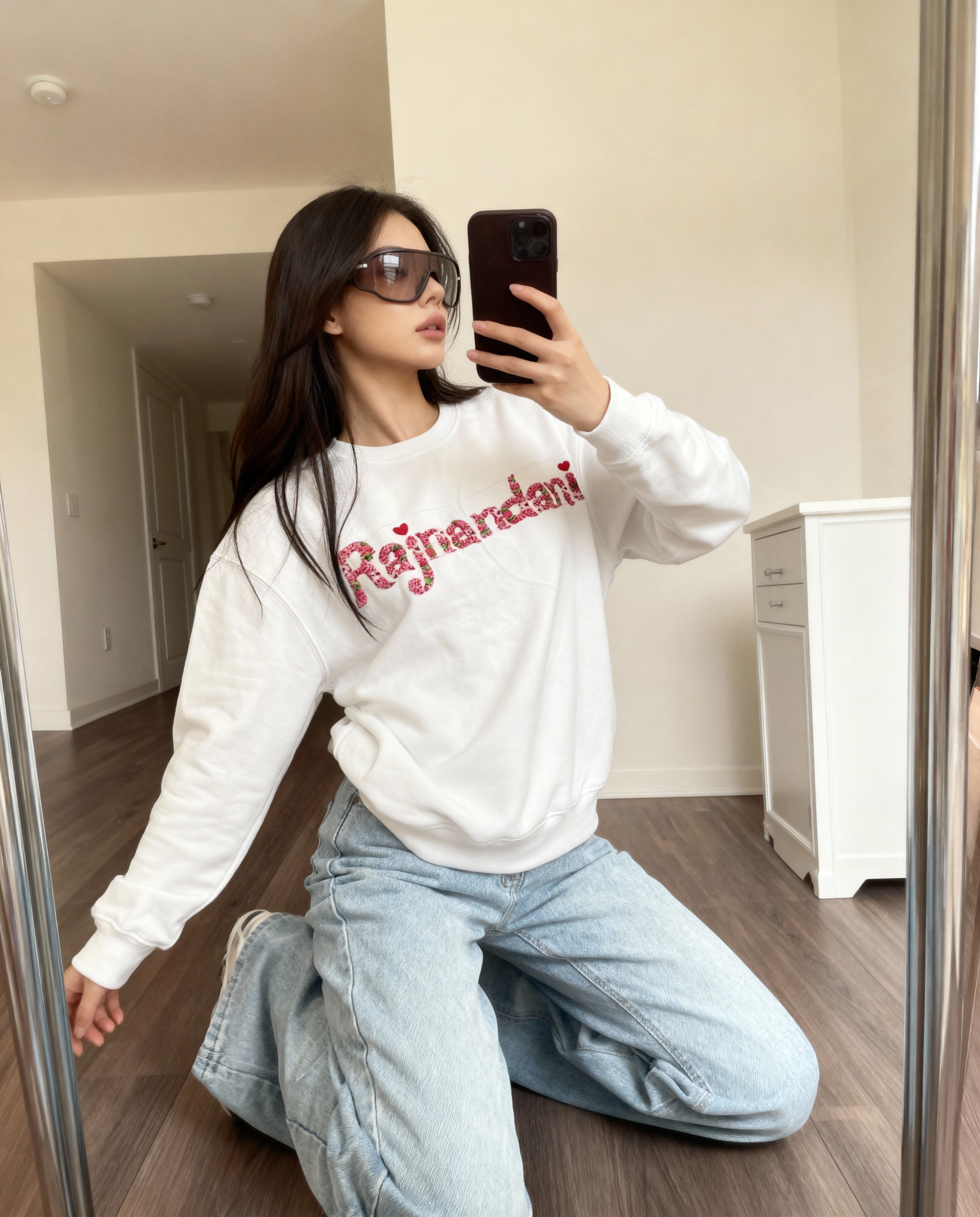 Custom Name Embroidery sweatshirt (Rose pink)