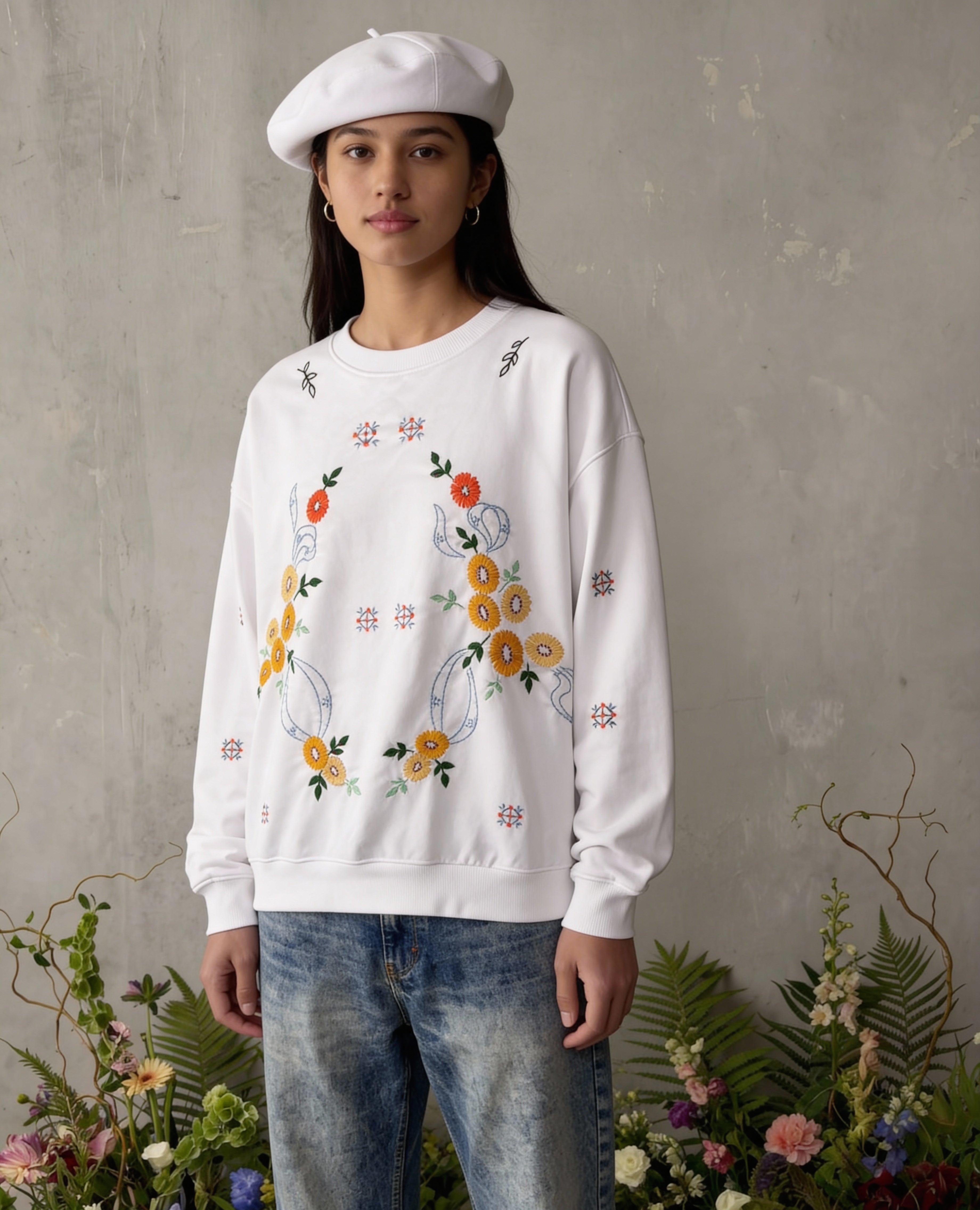 Botanical Orbit Hand Embroidered Sweatshirt
