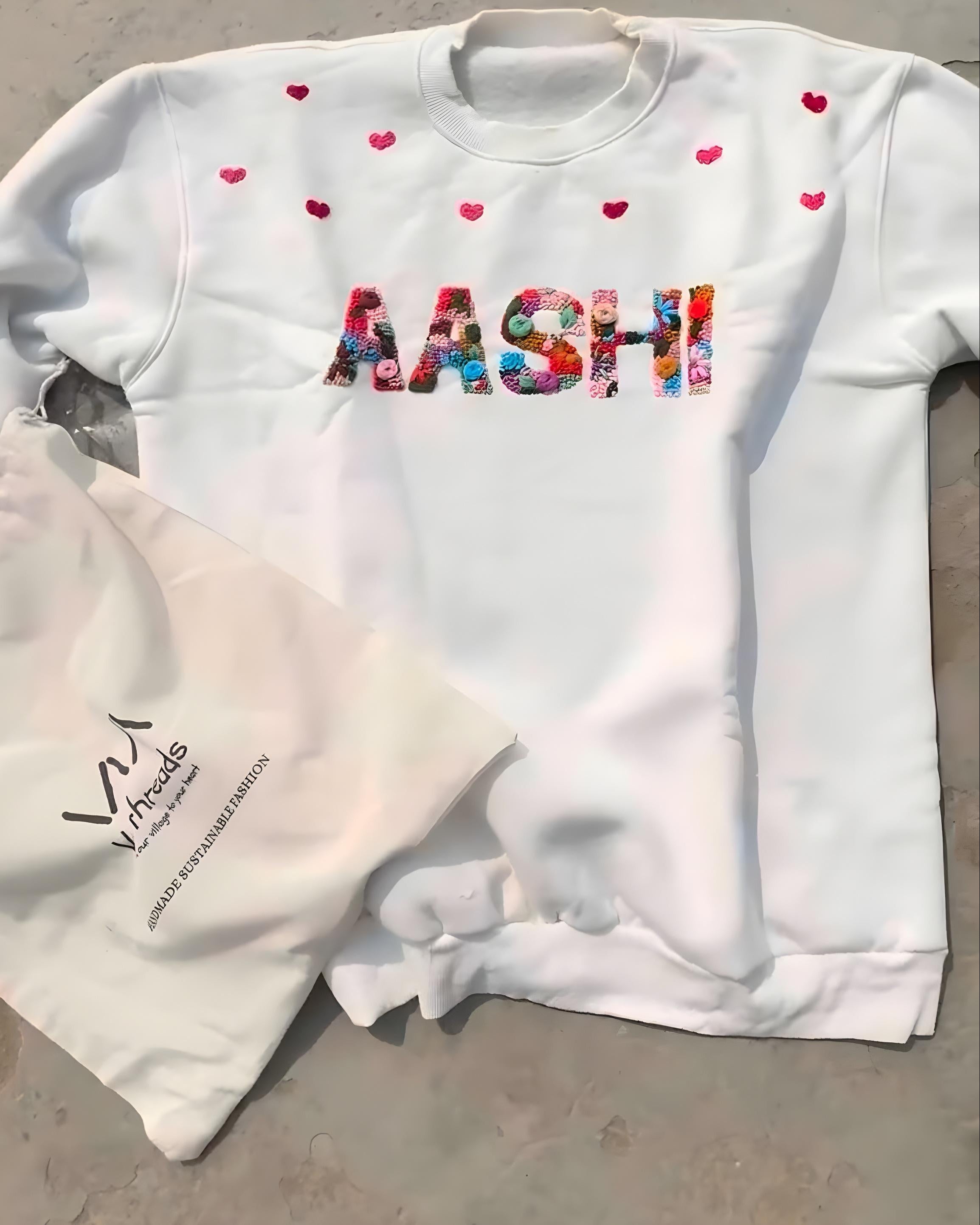 a custom name hand embroidered sweatshirt