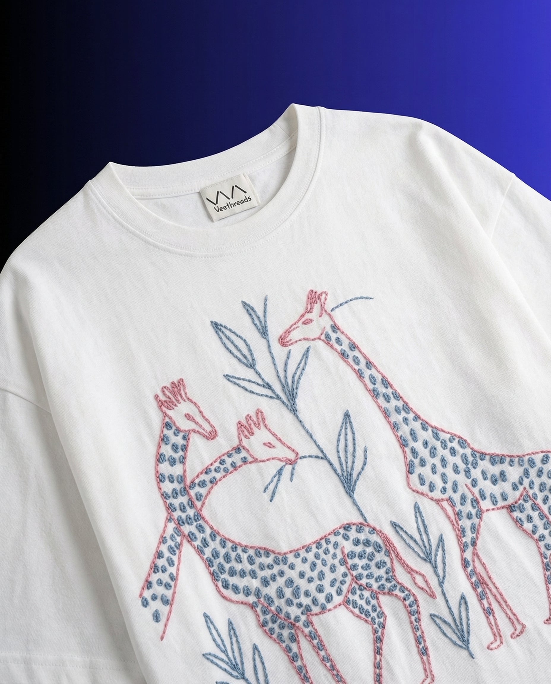 hand embroidered giraffe t shirt with leaves premium summer embroidered shir