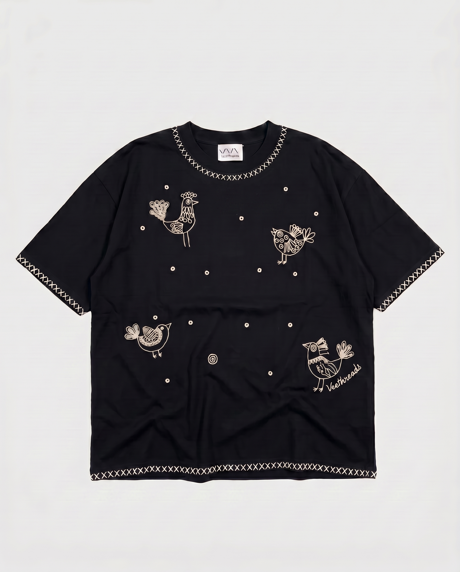 Folk Flock Hand-Embroidered Bird T-Shirt
