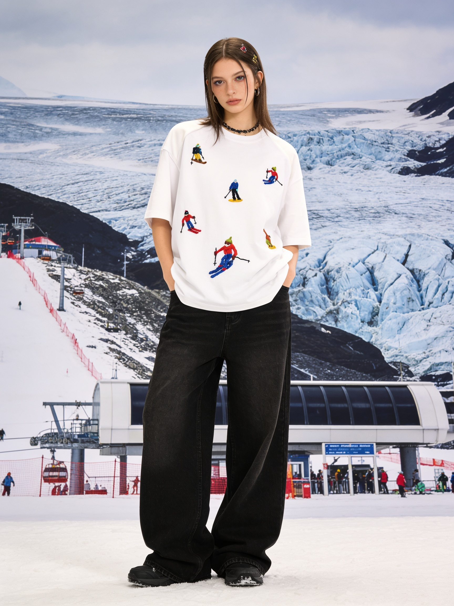 Piste | Ski & Snowboard Hand-Embroidered T-shirt