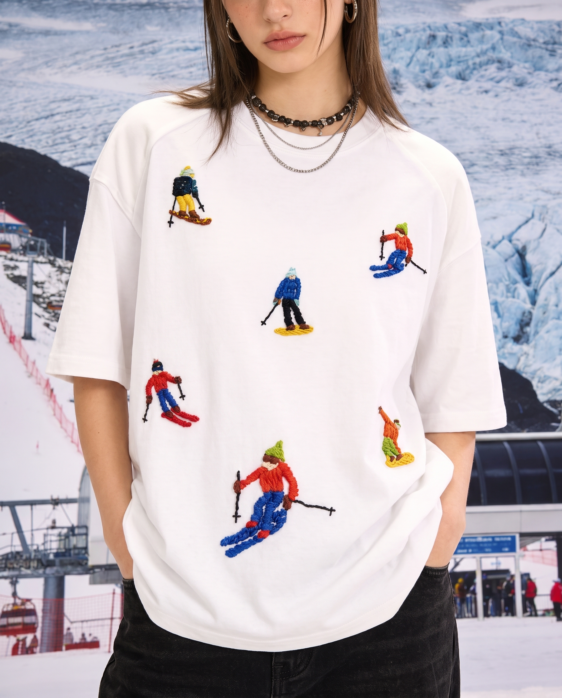 Piste | Ski & Snowboard Hand-Embroidered T-shirt
