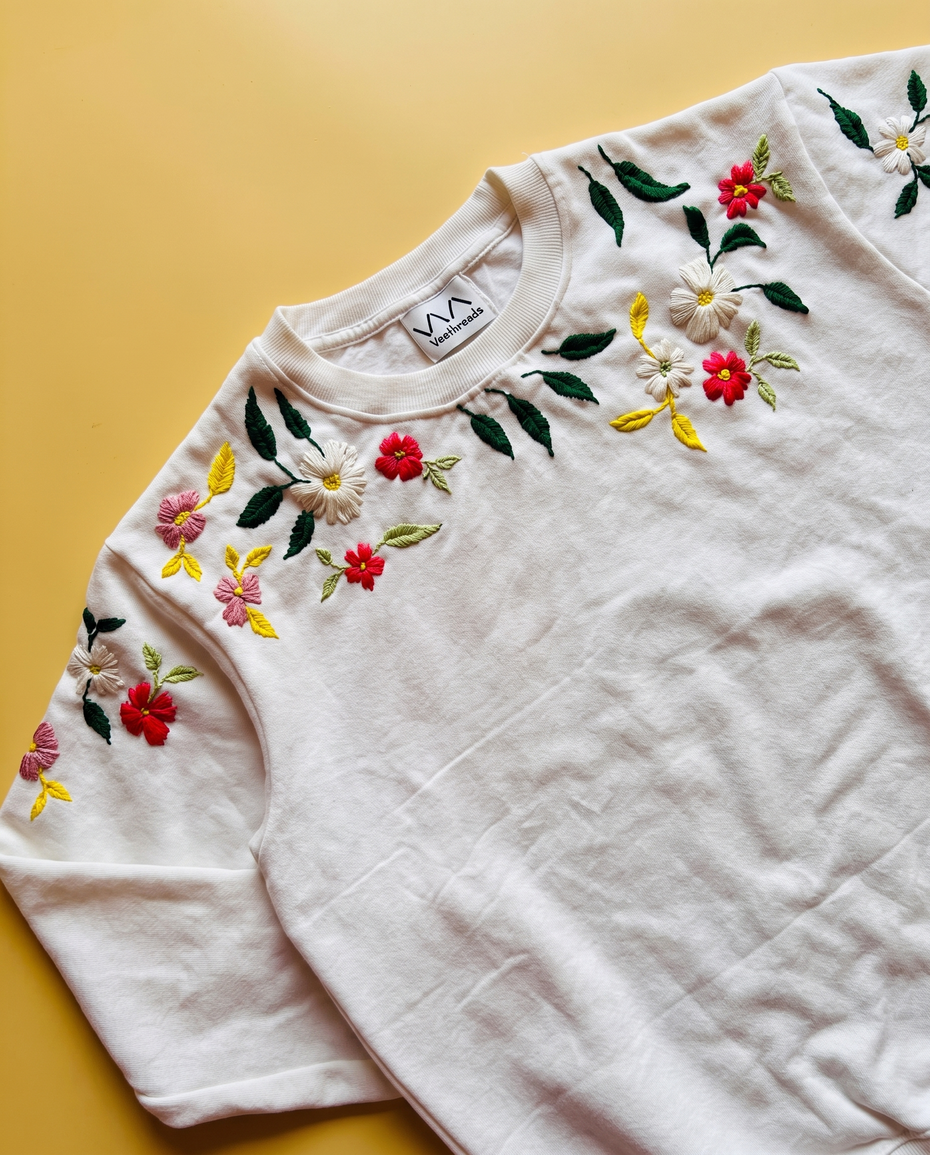 Hand Embroidered Floral Sweatshirt – Artisan Made Cotton Pullover