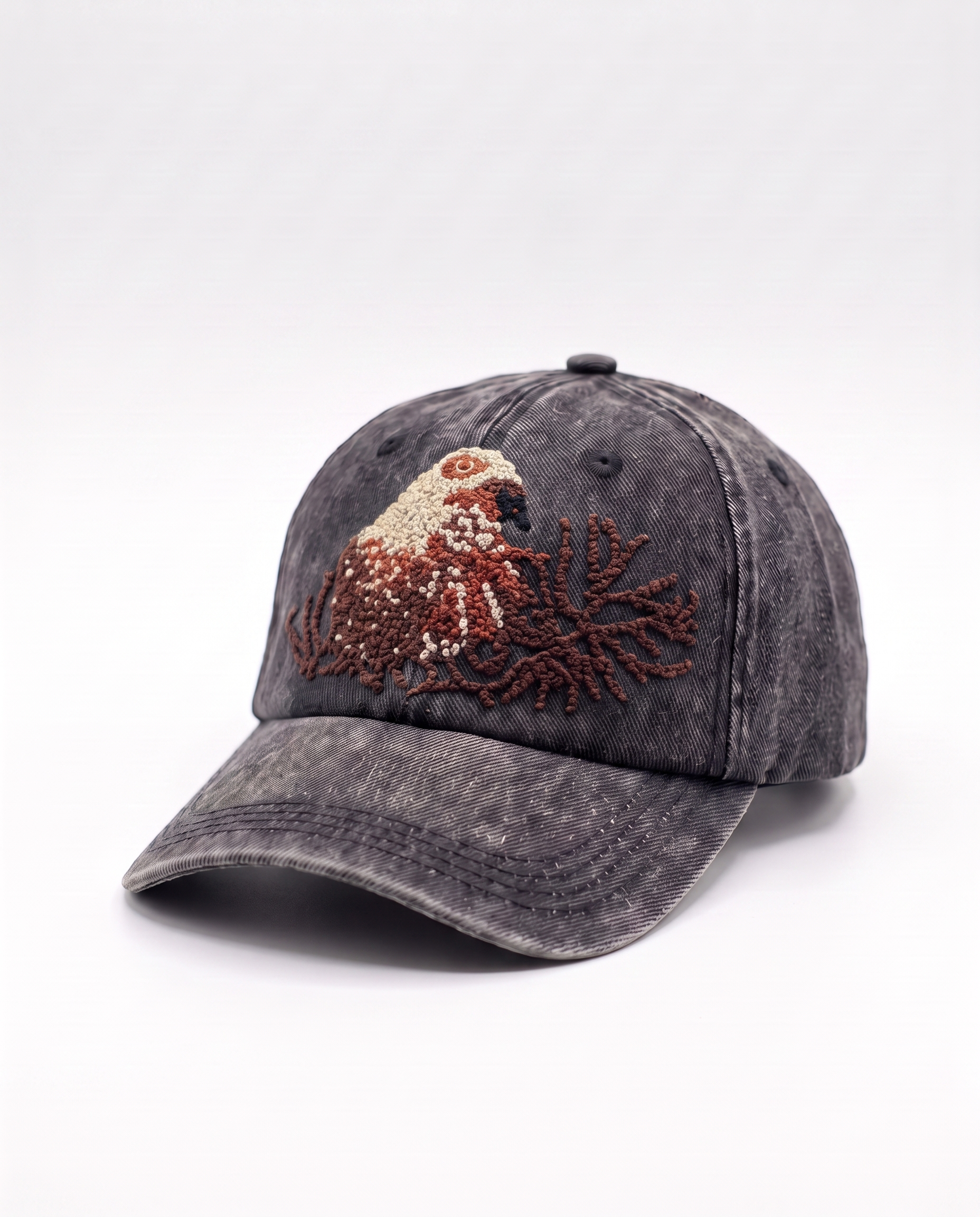 Eagle Hand-Embroidered Acid-Wash Denim Cap