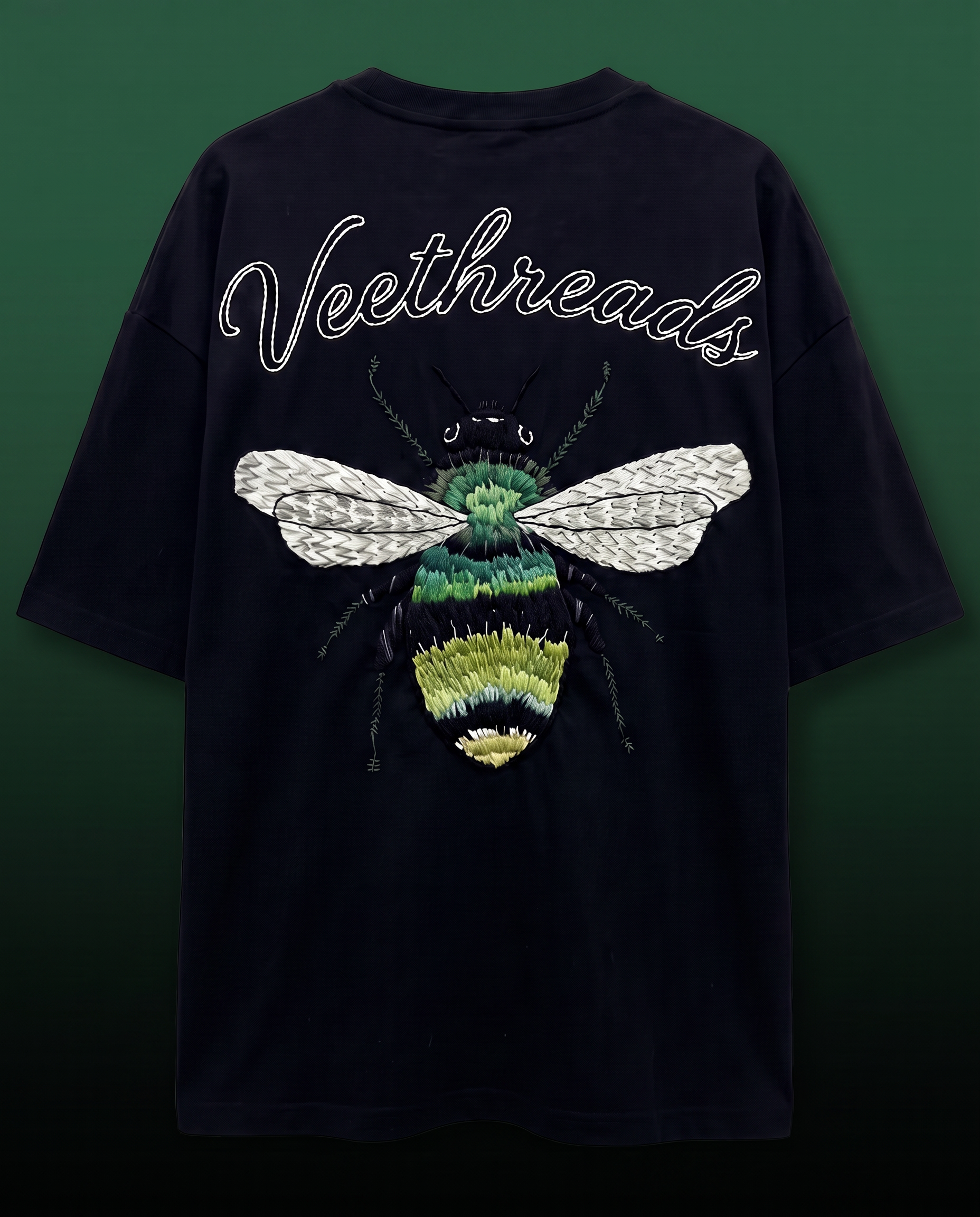 Bumblebee Hand Embroidered Oversized T-Shirt, Black