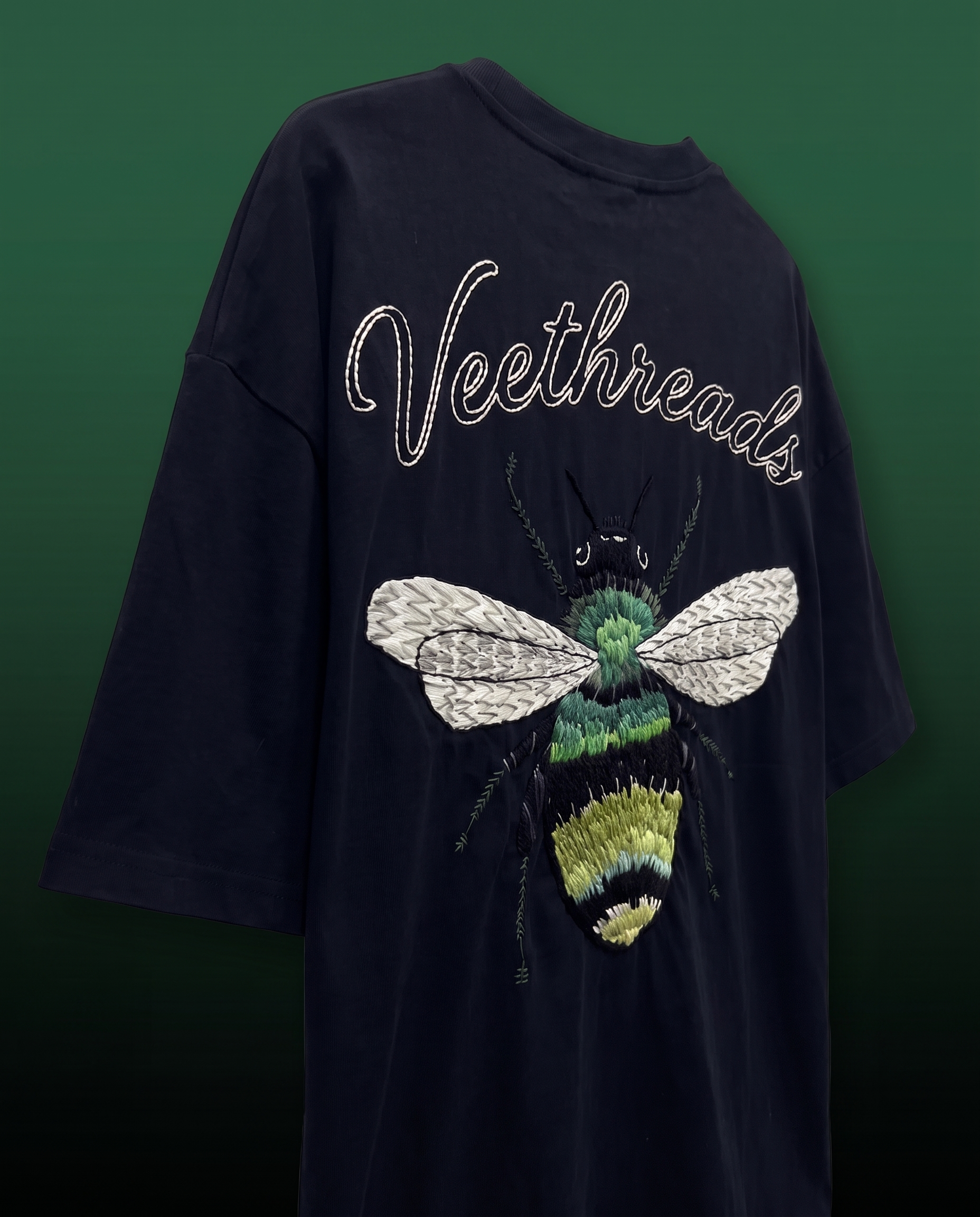 Bumblebee Hand Embroidered Oversized T-Shirt, Black
