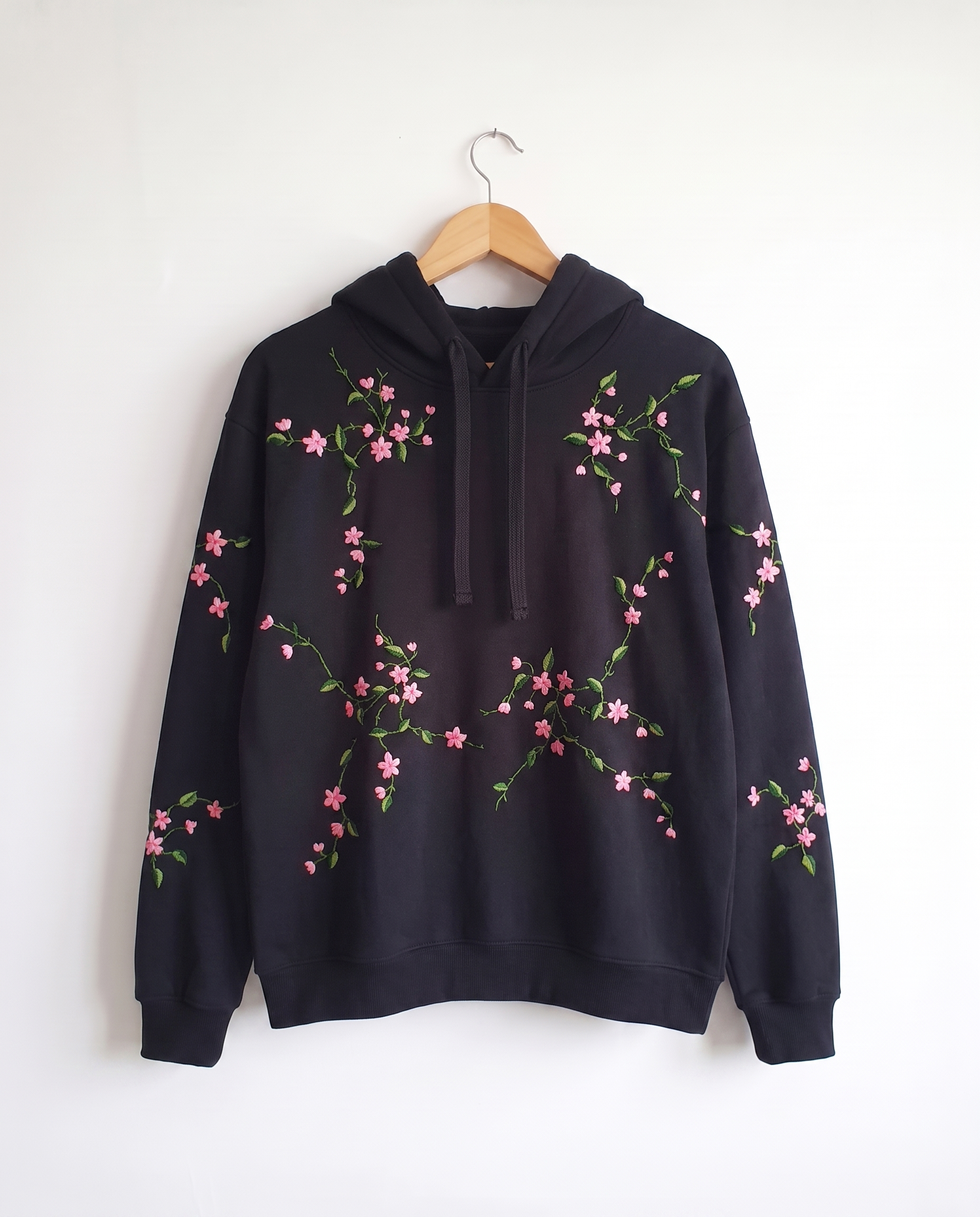Cherry Blossom Hand-Embroidered Hoodie