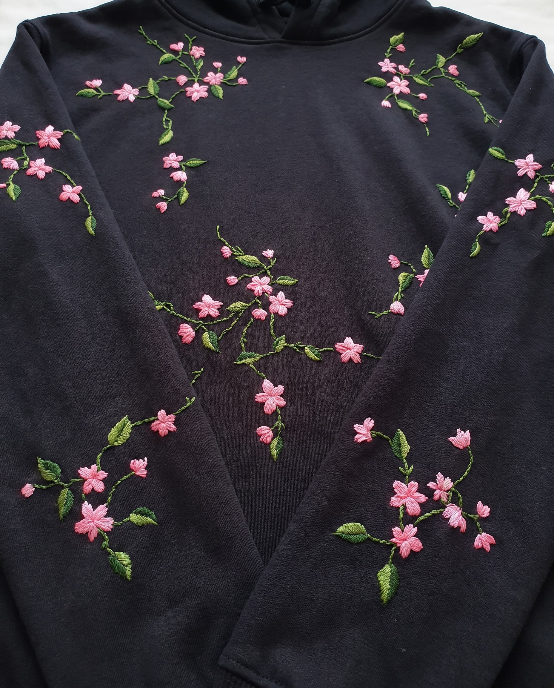 Cherry Blossom Hand-Embroidered Hoodie