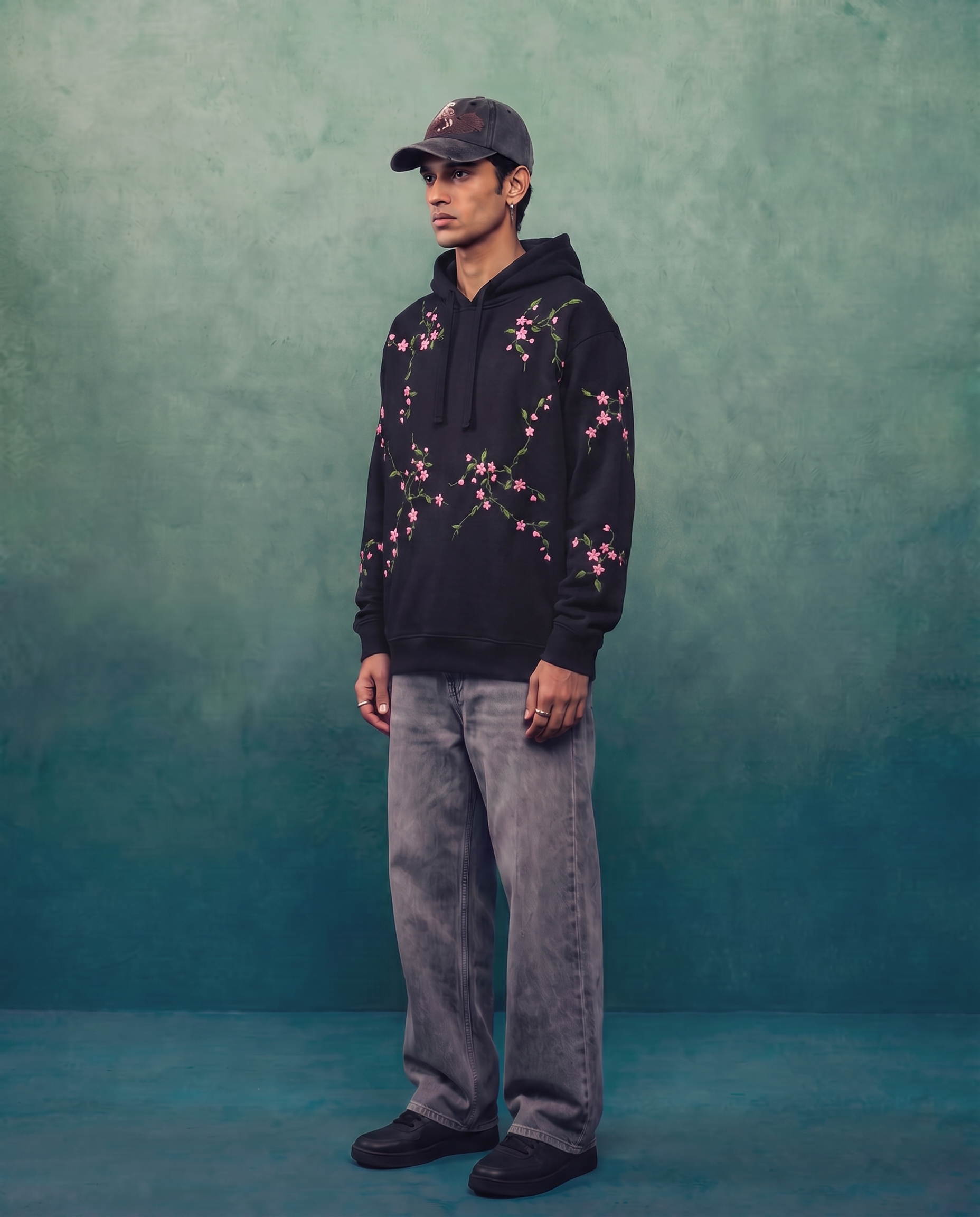 Cherry Blossom Hand-Embroidered Hoodie