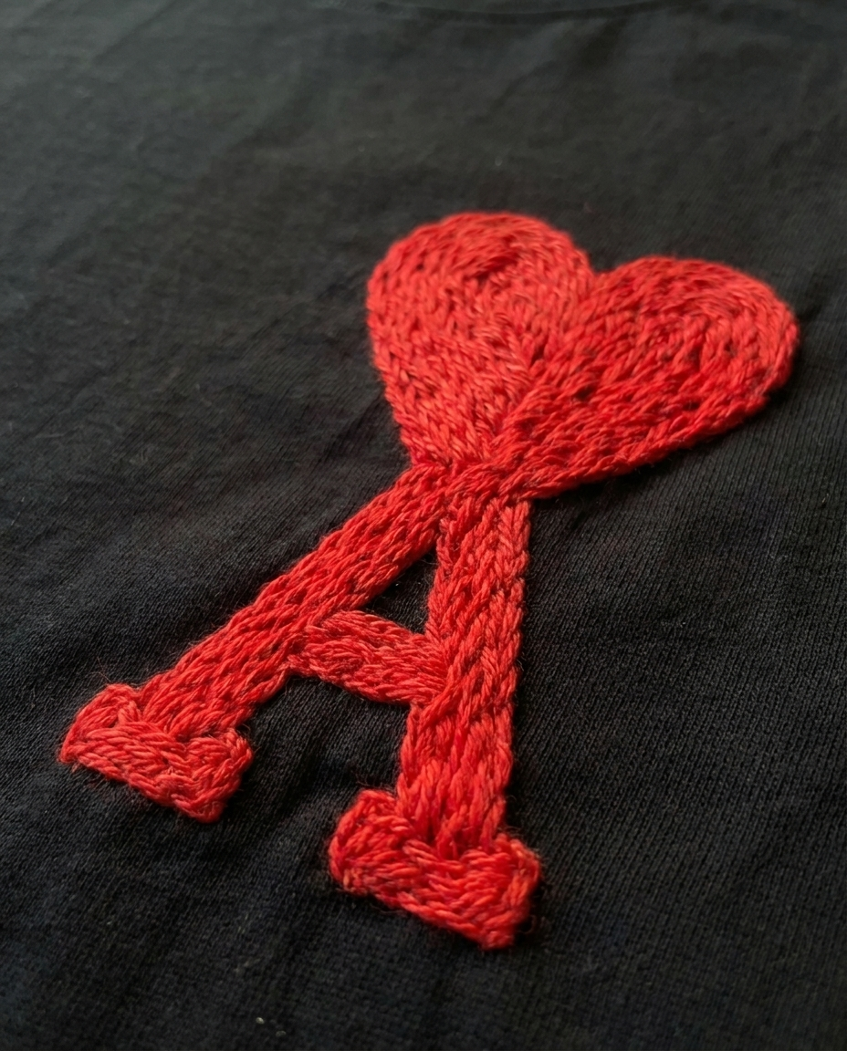 Heart Initial Hand Embroidered T-Shirt, Black & White