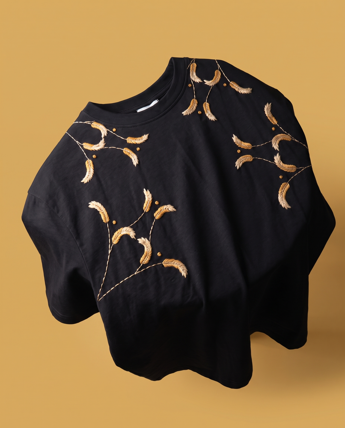 Kanak Hand-Embroidered Wheat Oversized T-Shirt, 220 GSM